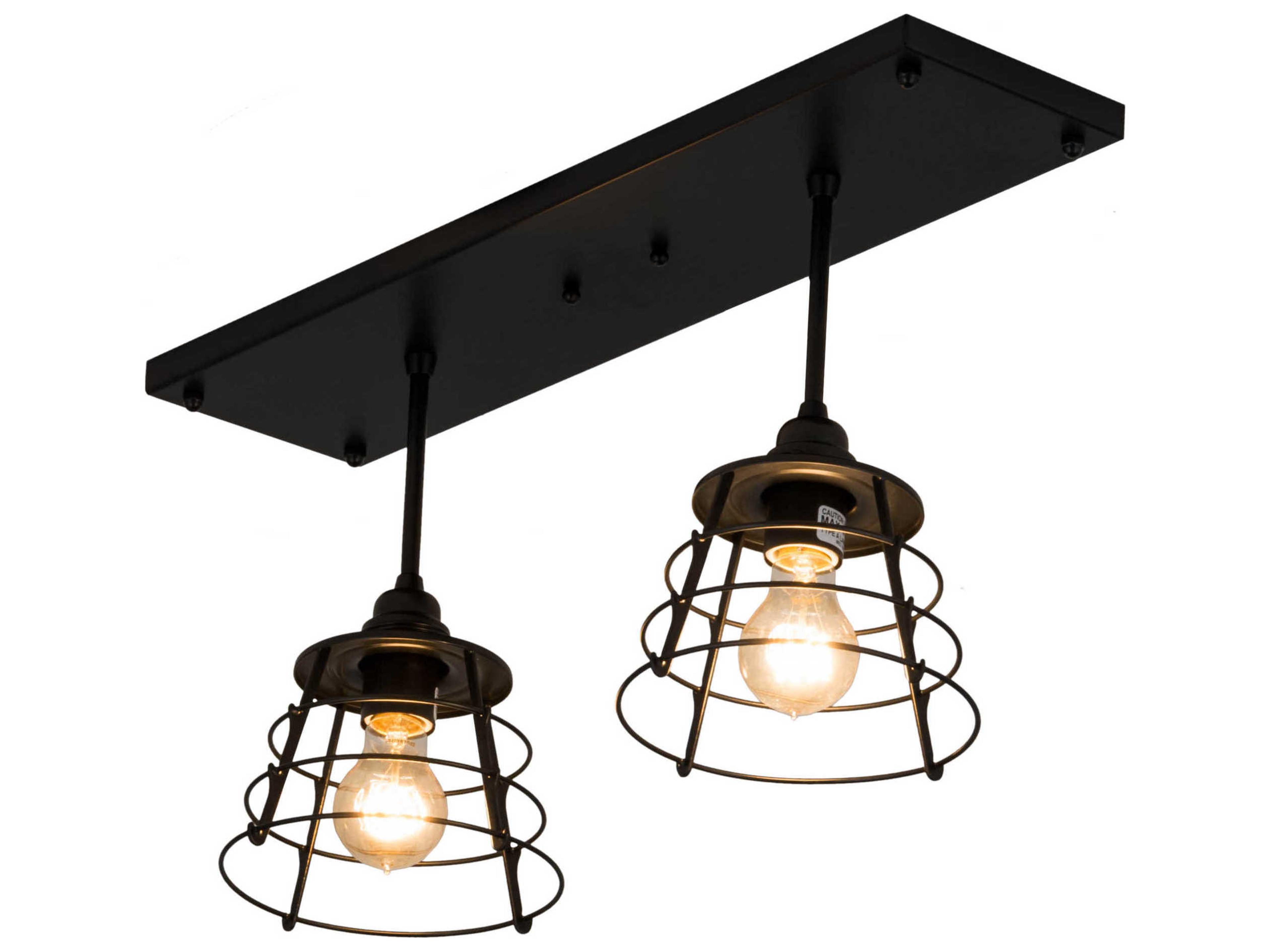 2-Light Black Glass Island Pendant