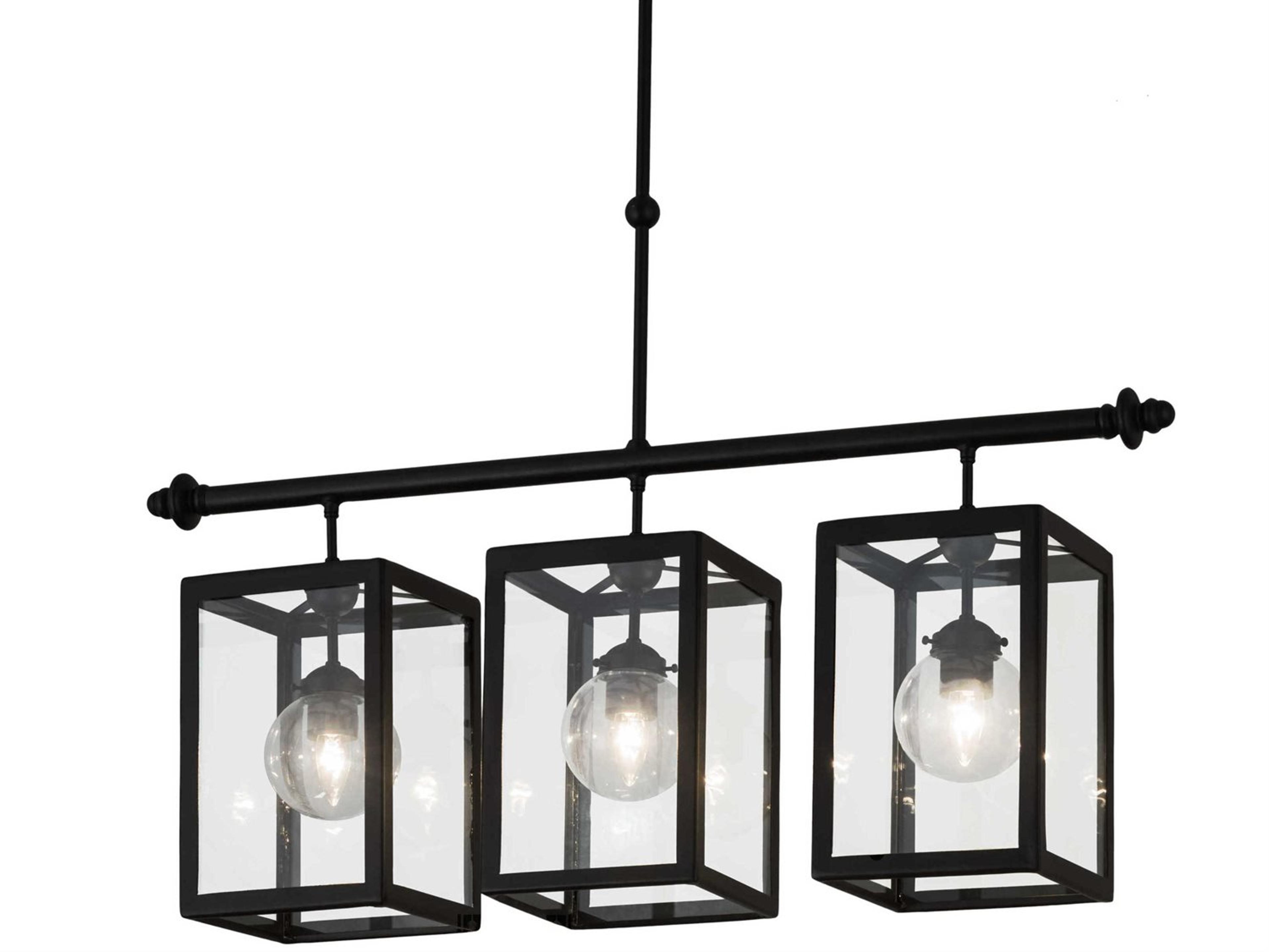 3-Light Black Glass Geometric Island Pendant