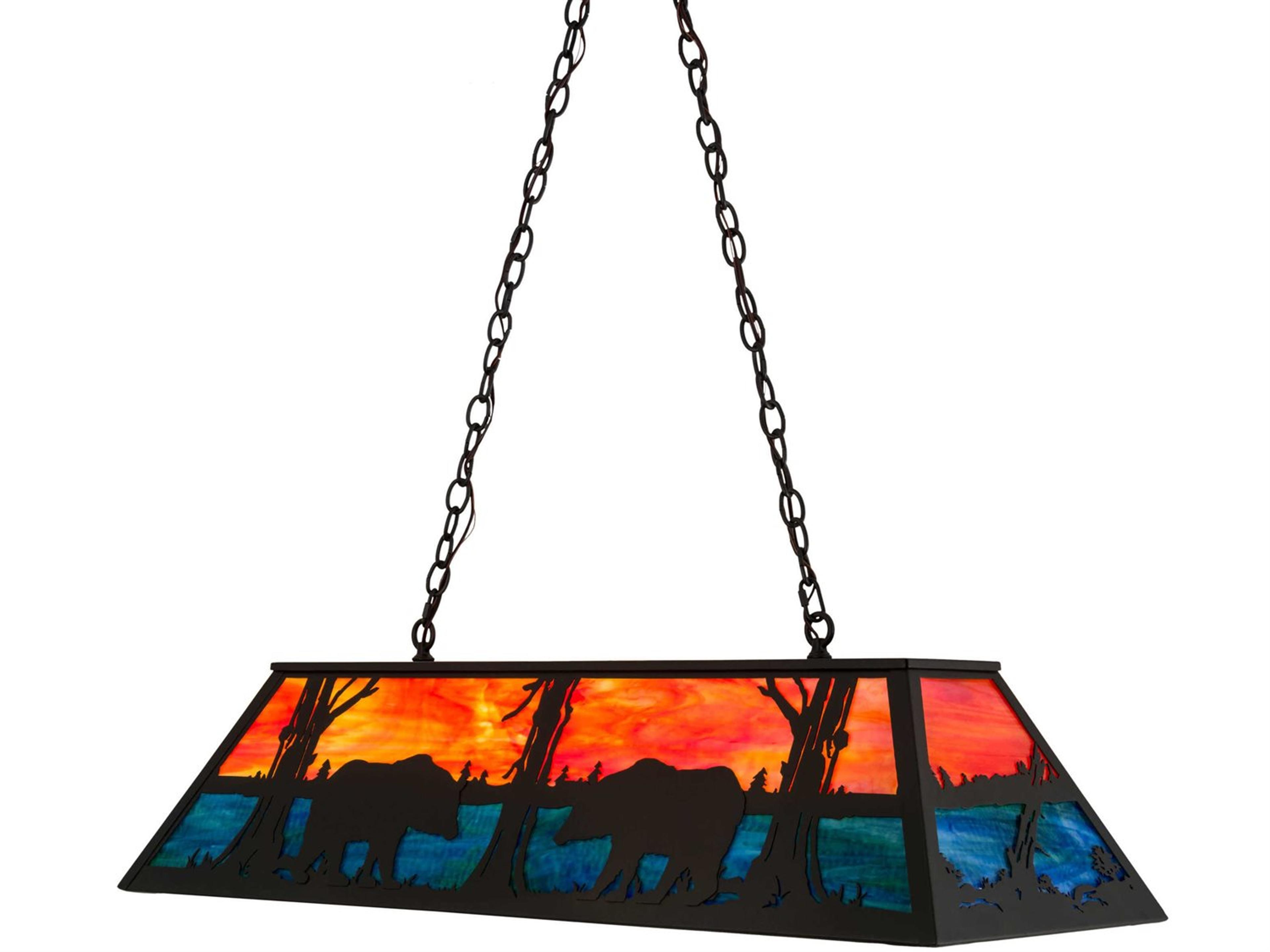 Bear At Lake 6-Light Bronze Glass Island Pendant