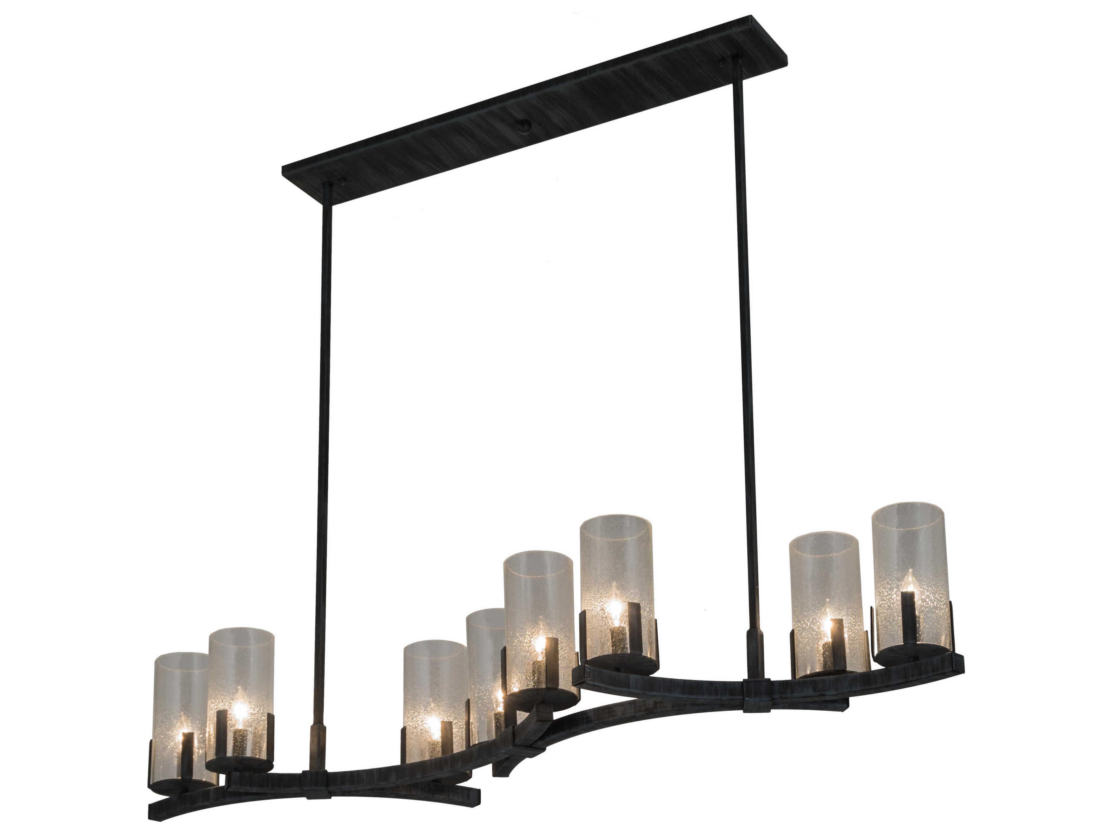 8-Light Black Glass Cylinder Island Pendant