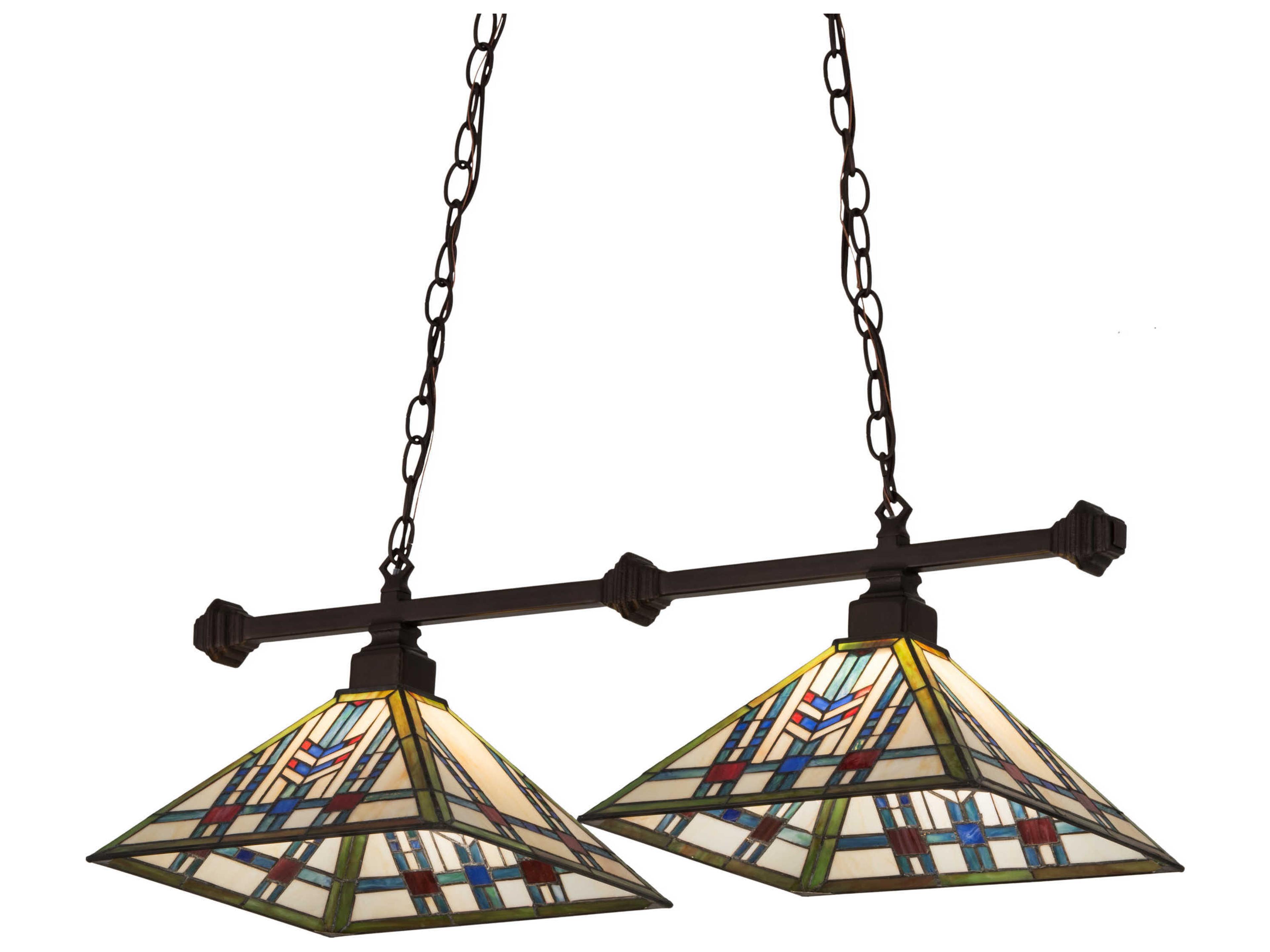 2-Light Bronze Glass Tiffany Island Pendant