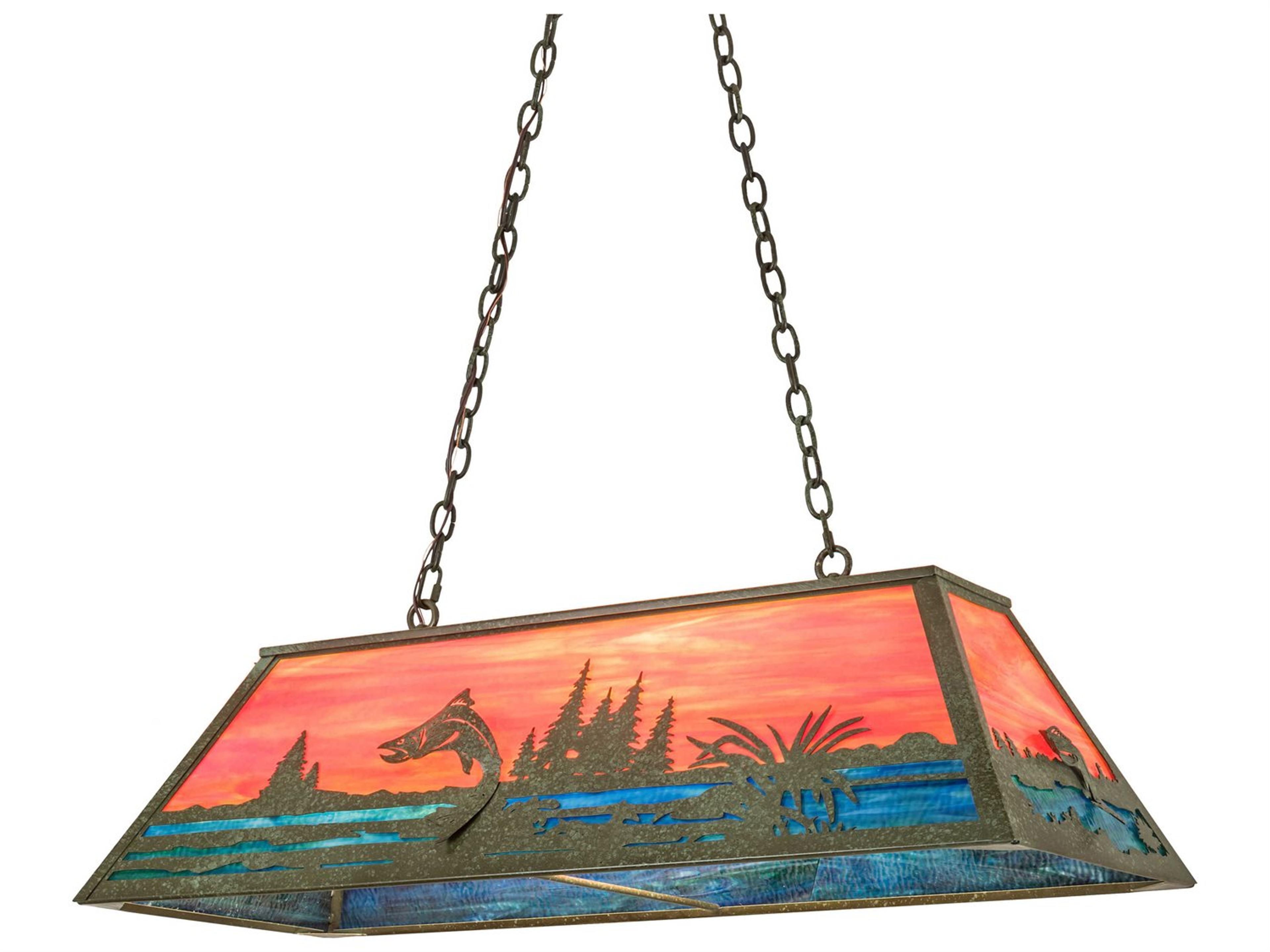 6-Light Brass Glass Tiffany Island Pendant