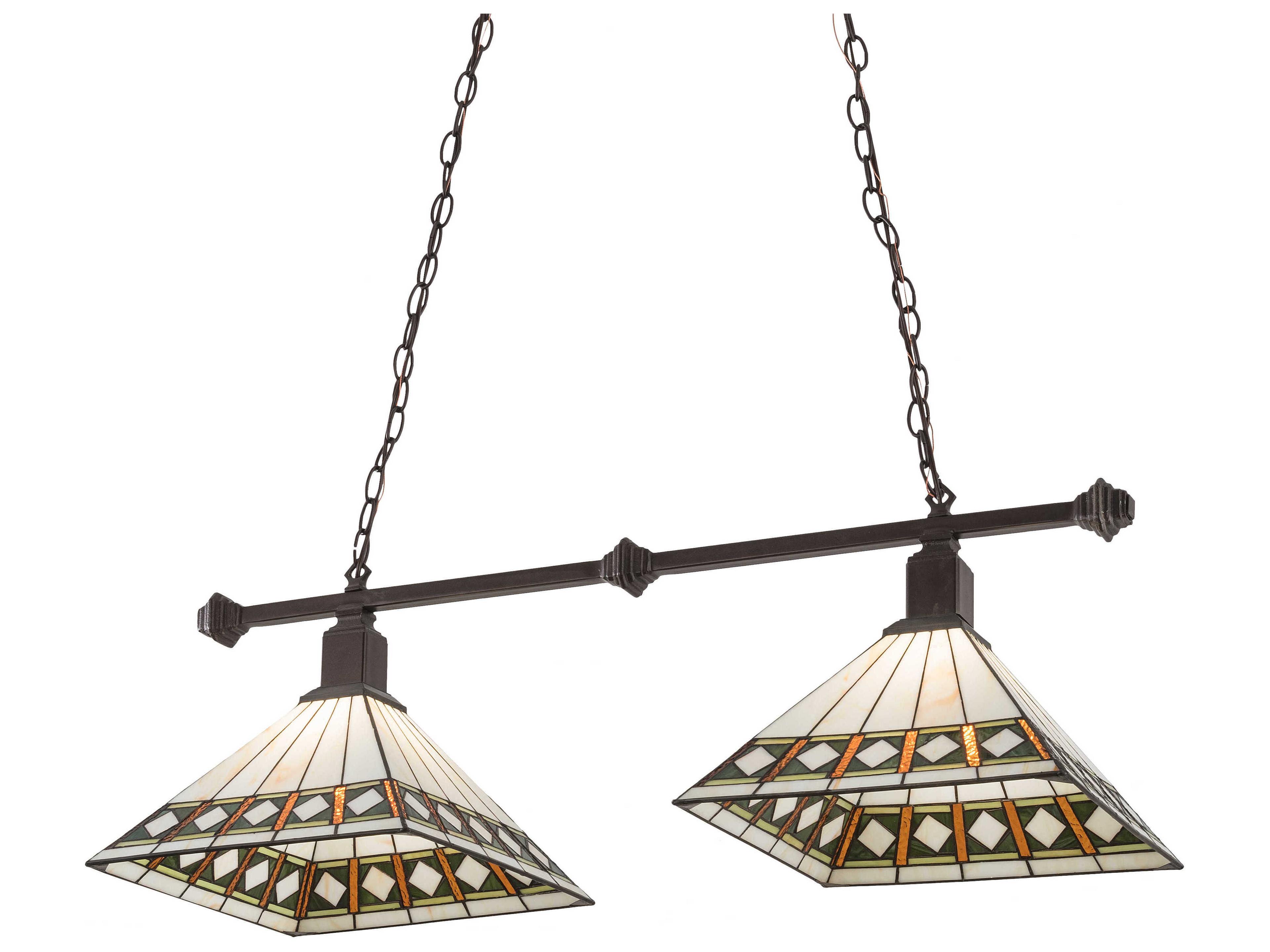 2-Light Bronze Glass Tiffany Island Pendant