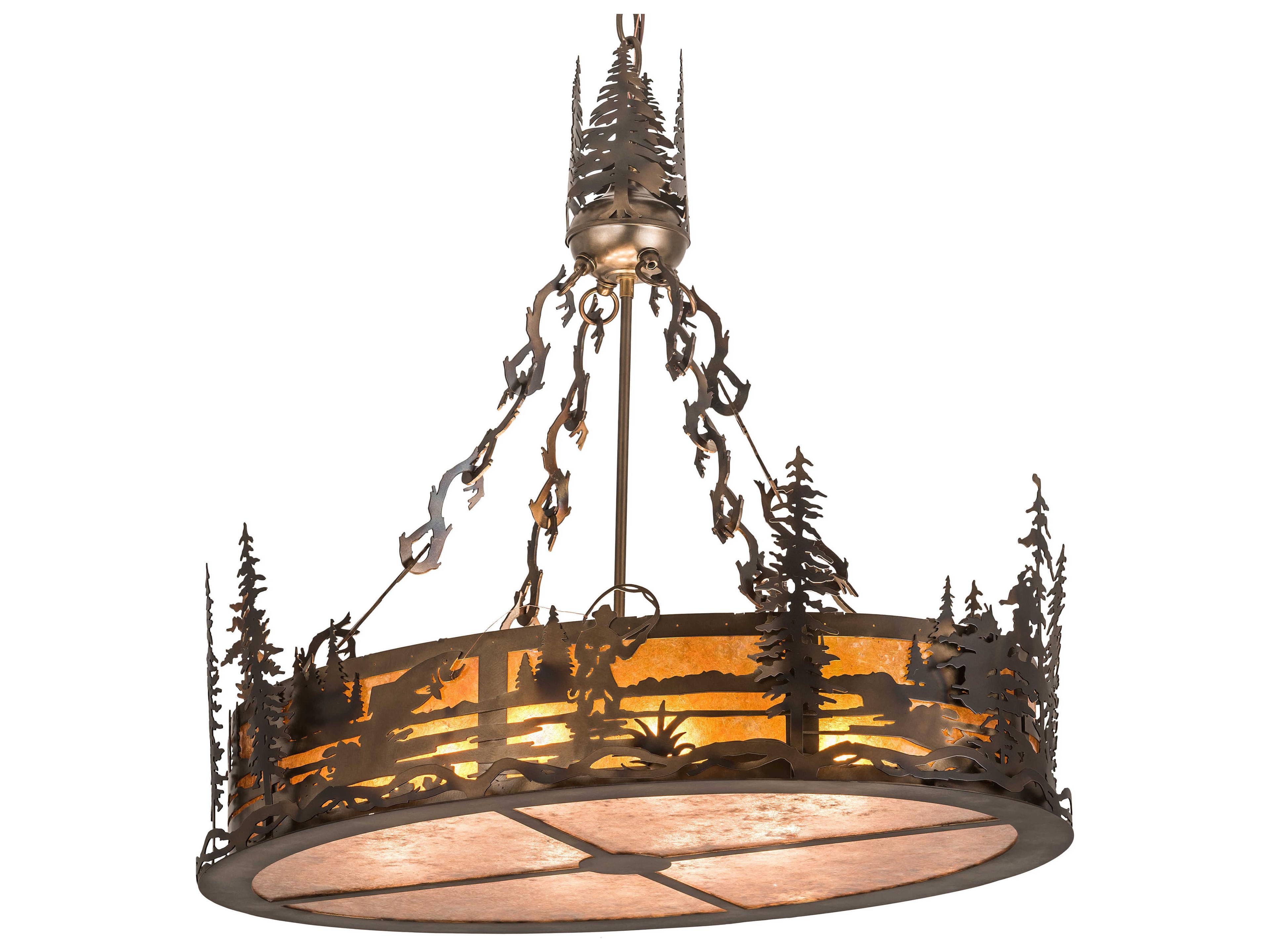 8-Light Copper Glass Drum Island Pendant