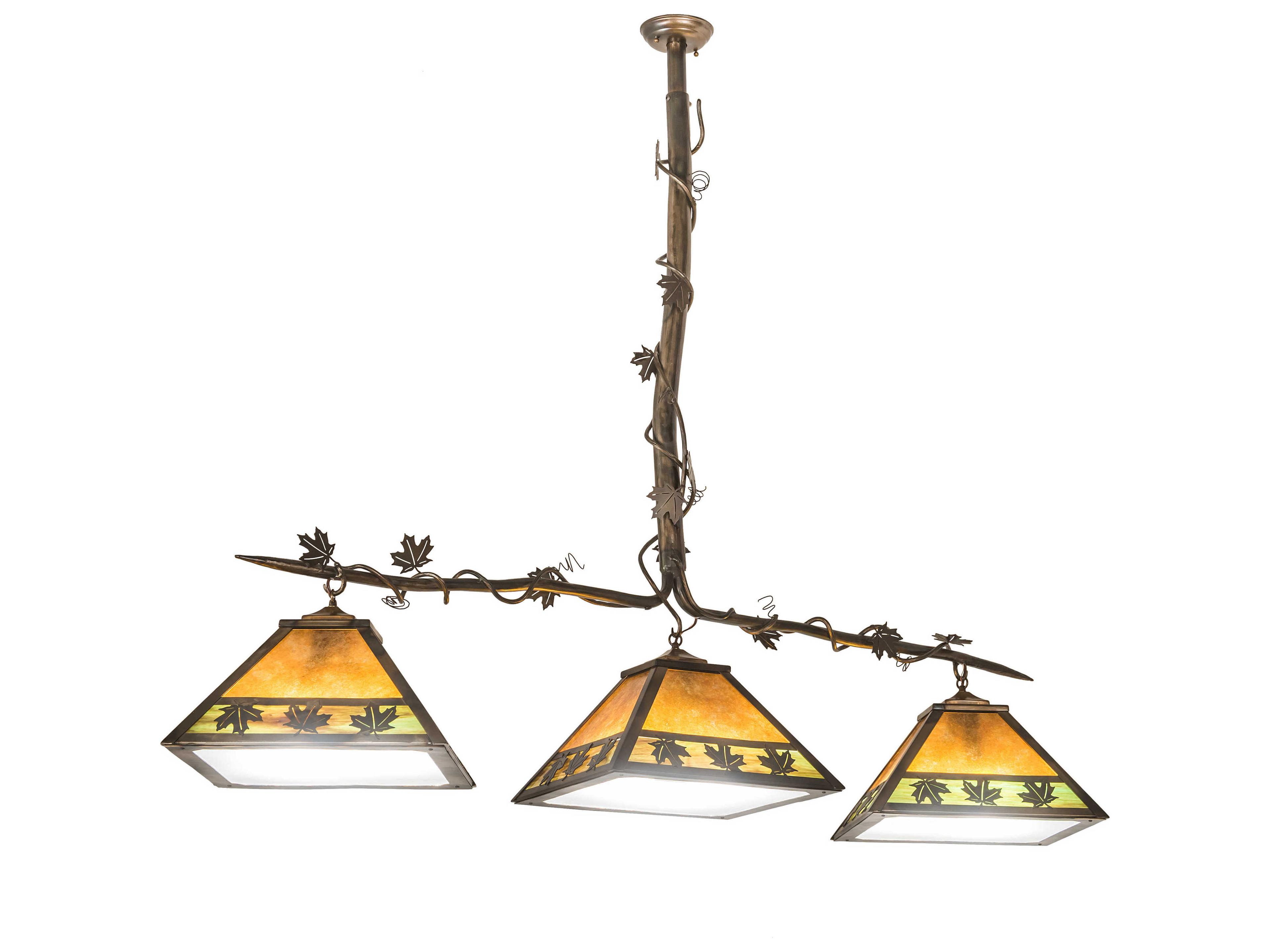 3-Light Copper Glass Tiffany Island Pendant