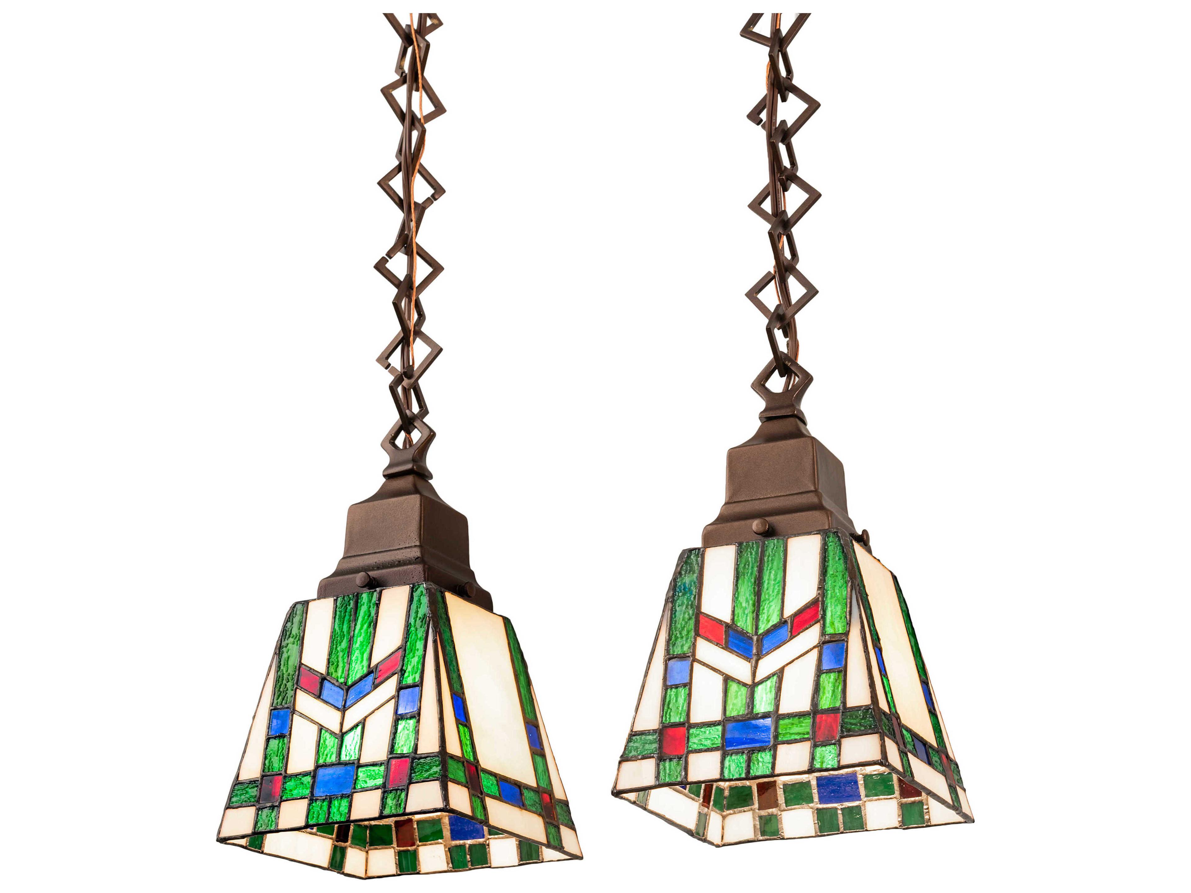 2-Light Bronze Glass Tiffany Island Pendant