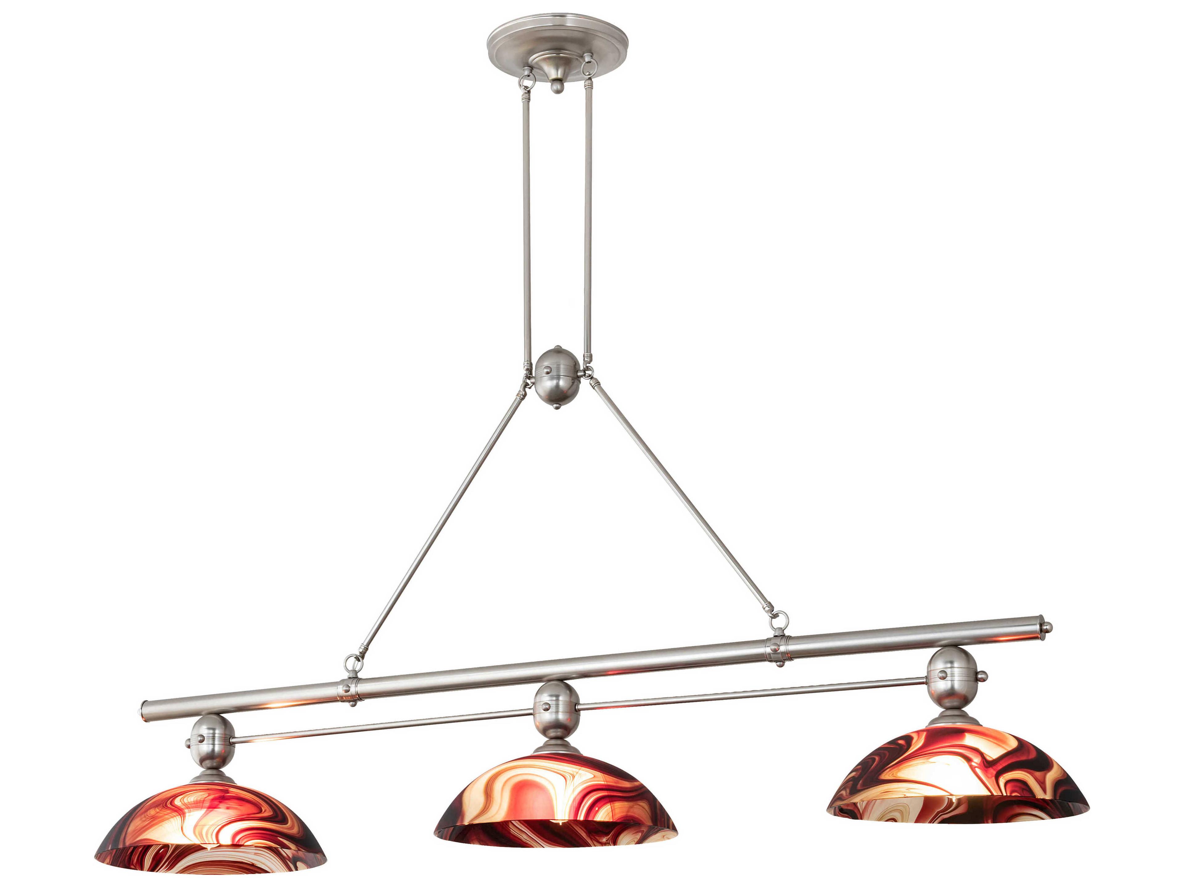 3-Light Nickel Glass Tiffany Bowl Island Pendant