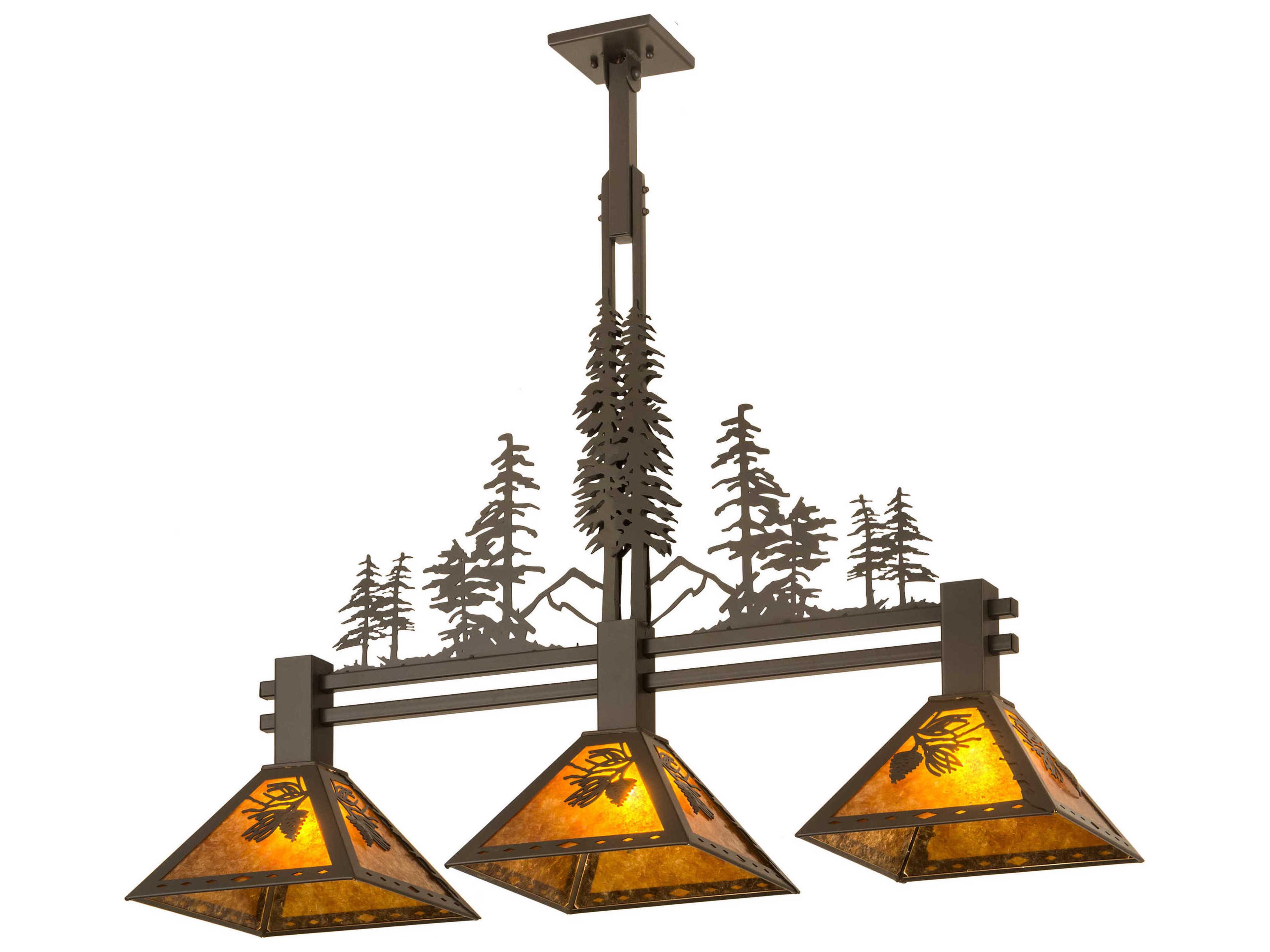 3-Light Bronze Glass Geometric Island Pendant