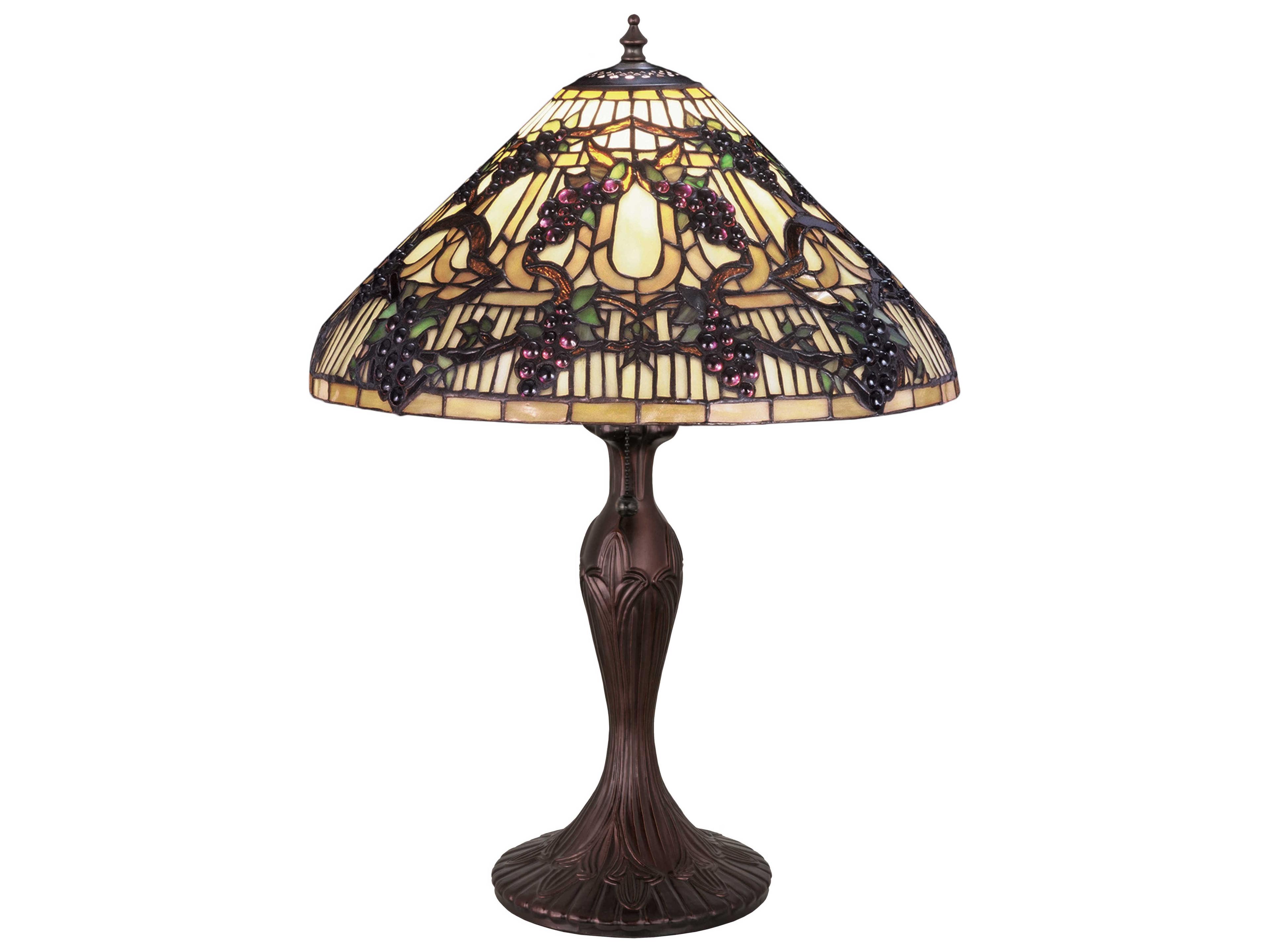 Jeweled Grape Beige & Purple Bronze Glass Tiffany Table Lamp