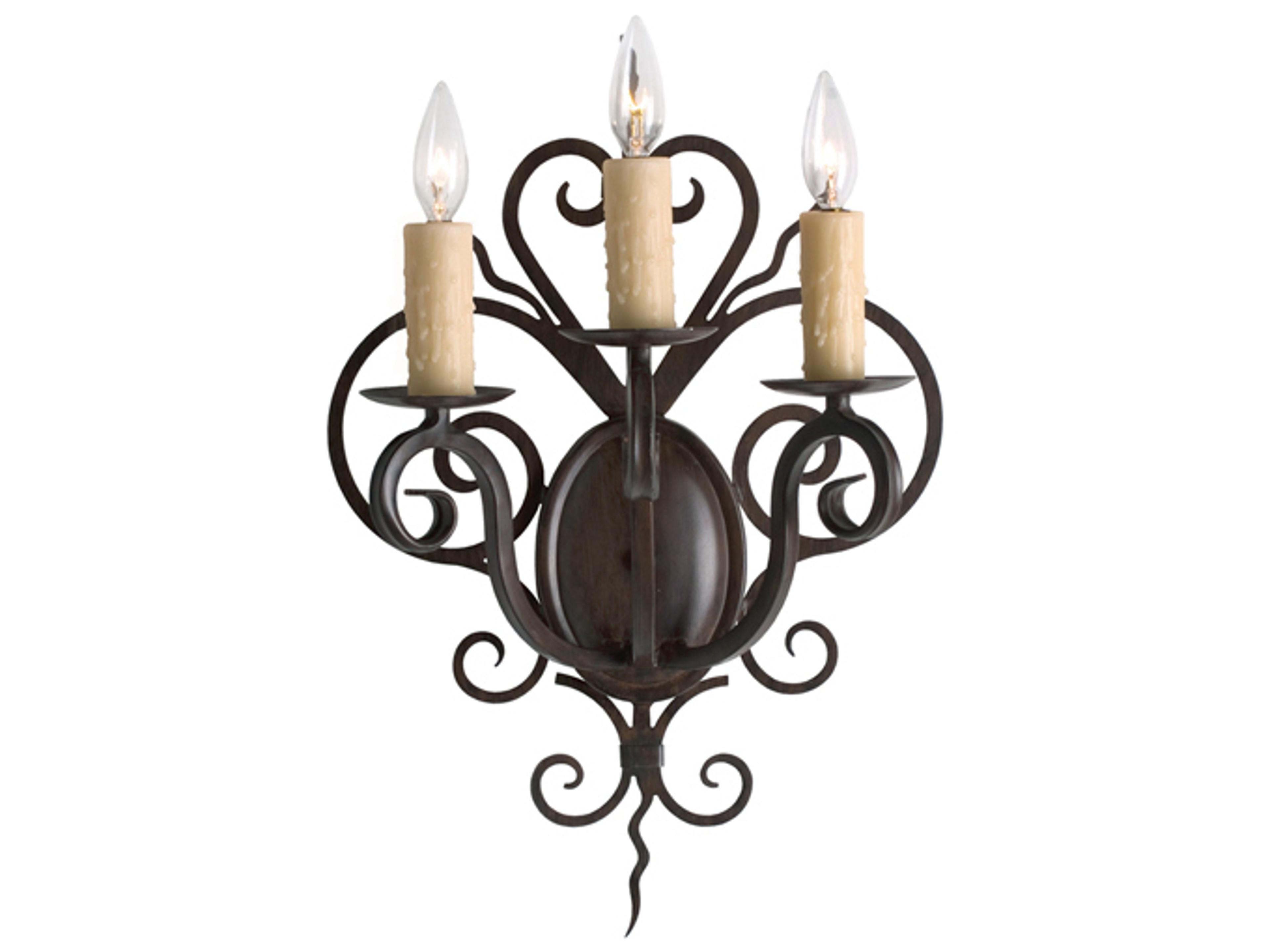 Kenneth 3-Light Rustic Iron Brown Wall Sconce