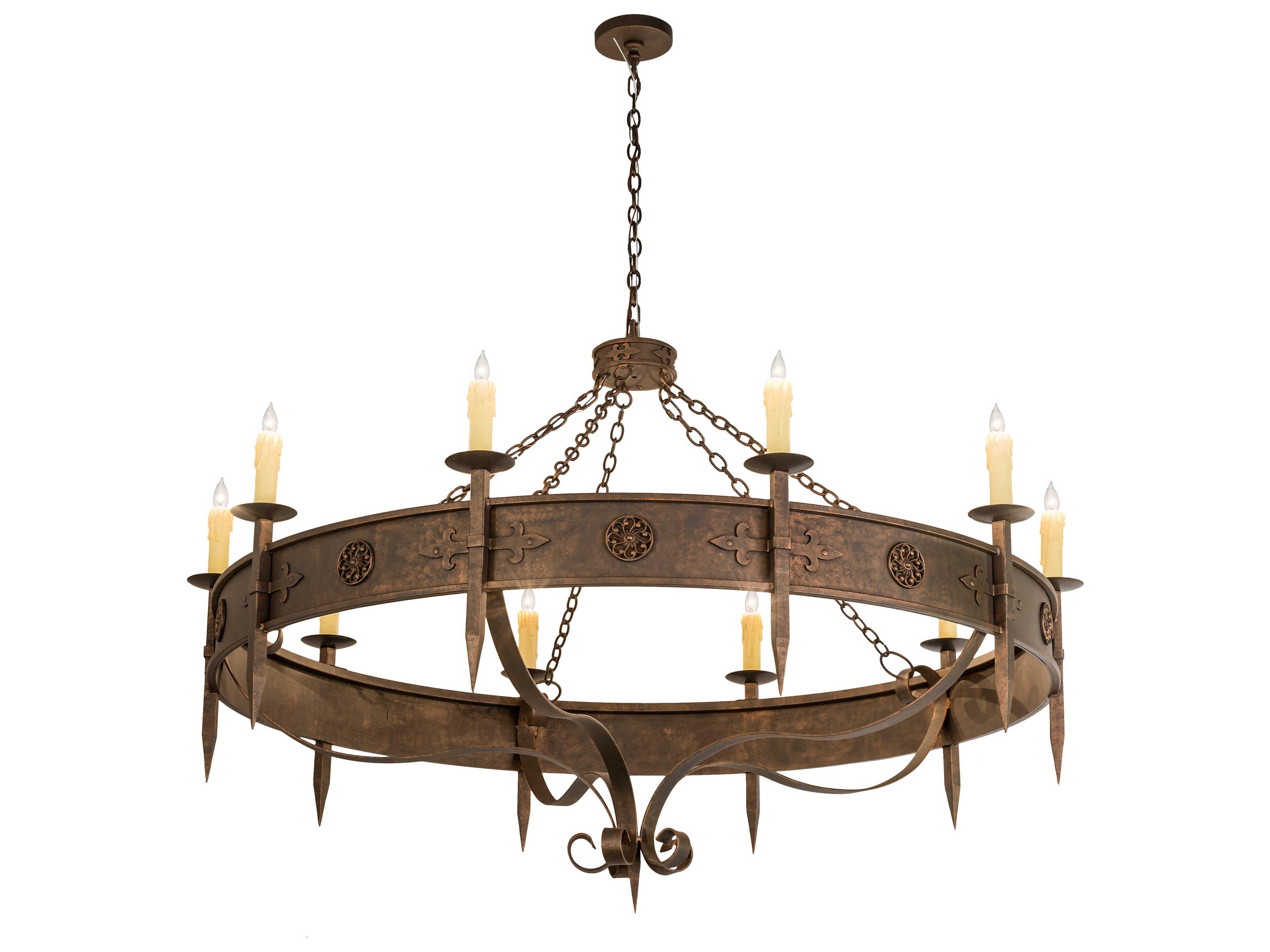 Calandra 10-Light Bronze Glass Candelabra Round Chandelier