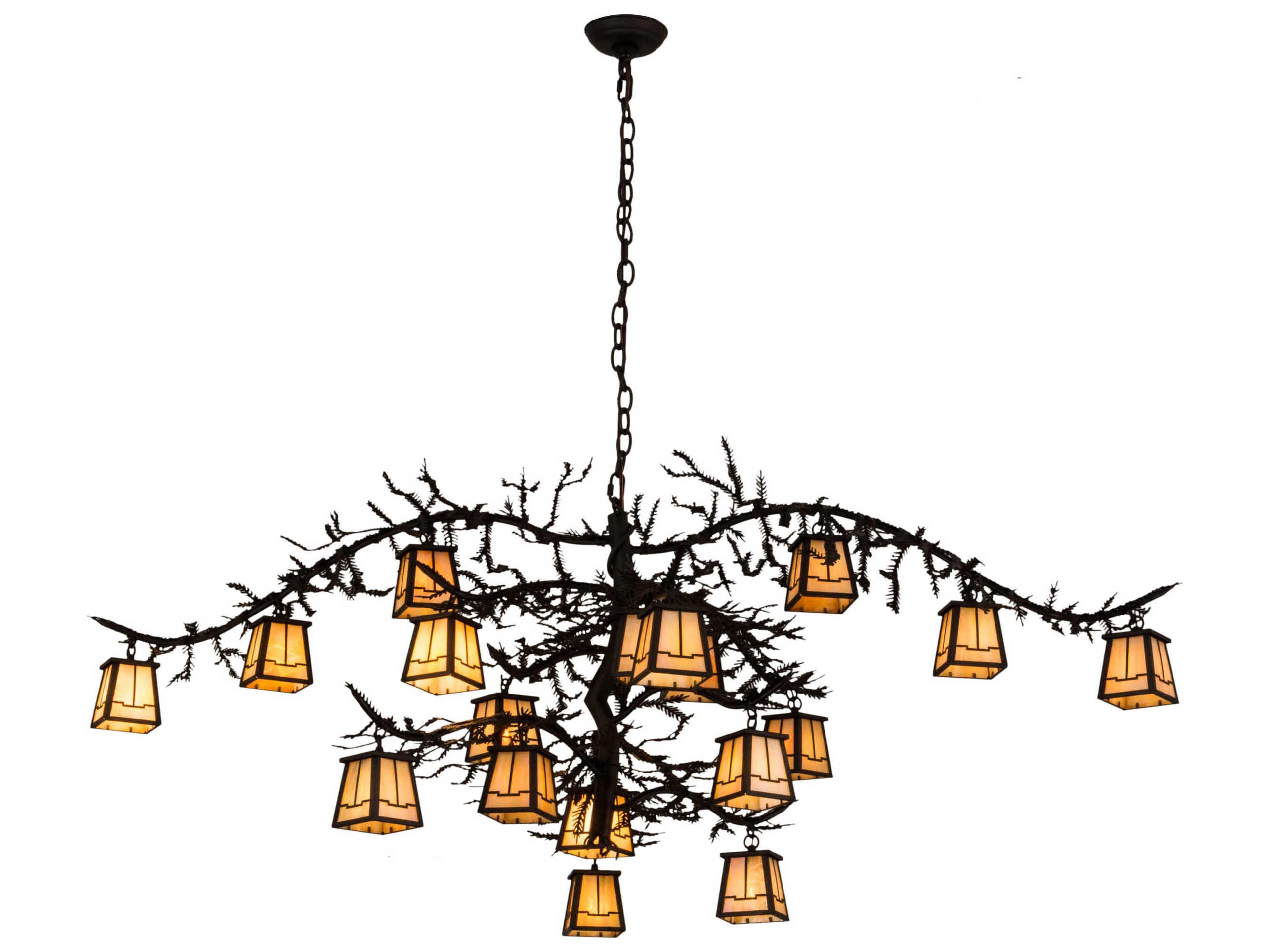 Pine Branch Valley View 18-Light8-Light Bronze Glass Chandelier
