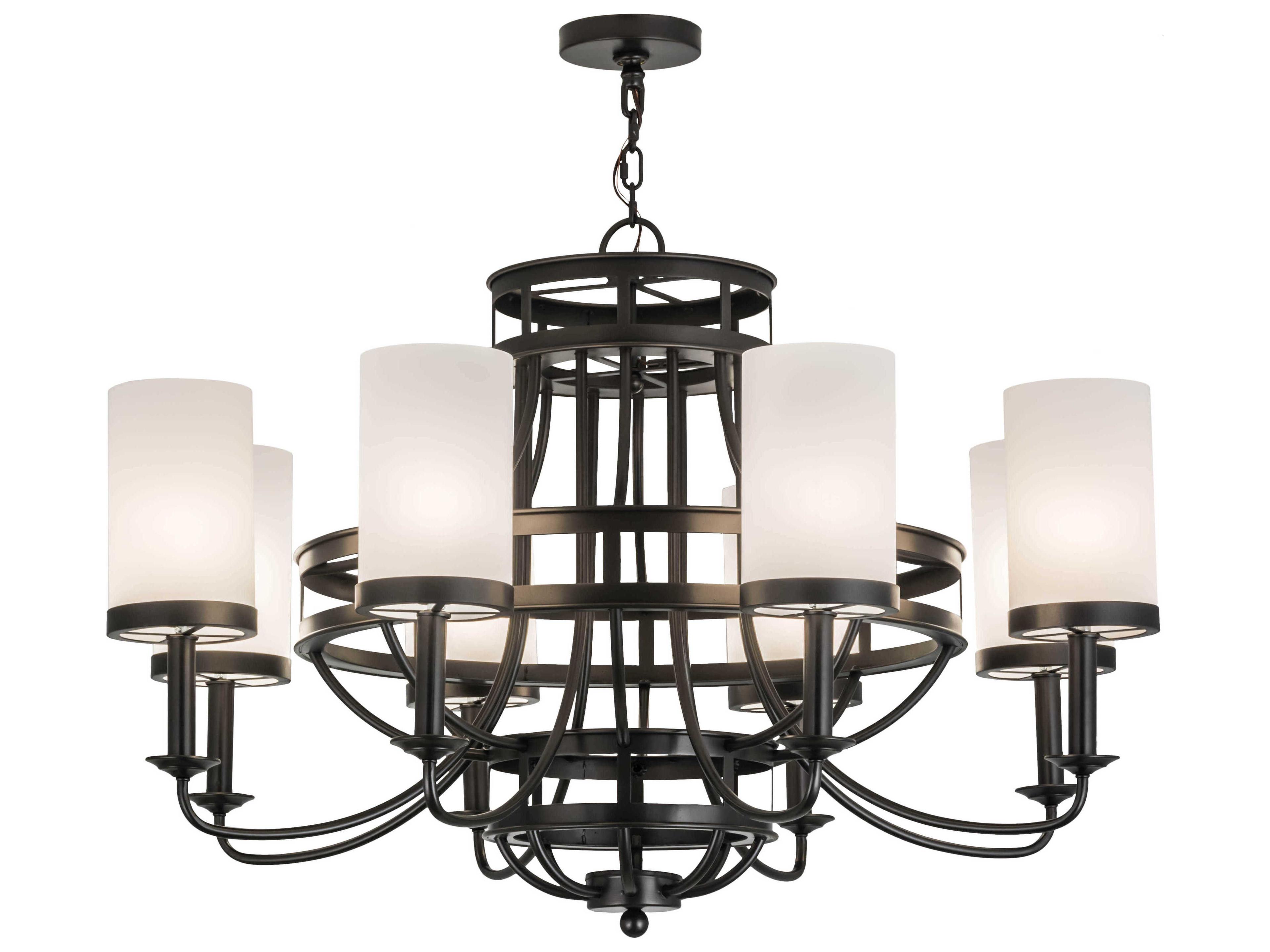 8-Light Bronze Glass Cylinder Chandelier