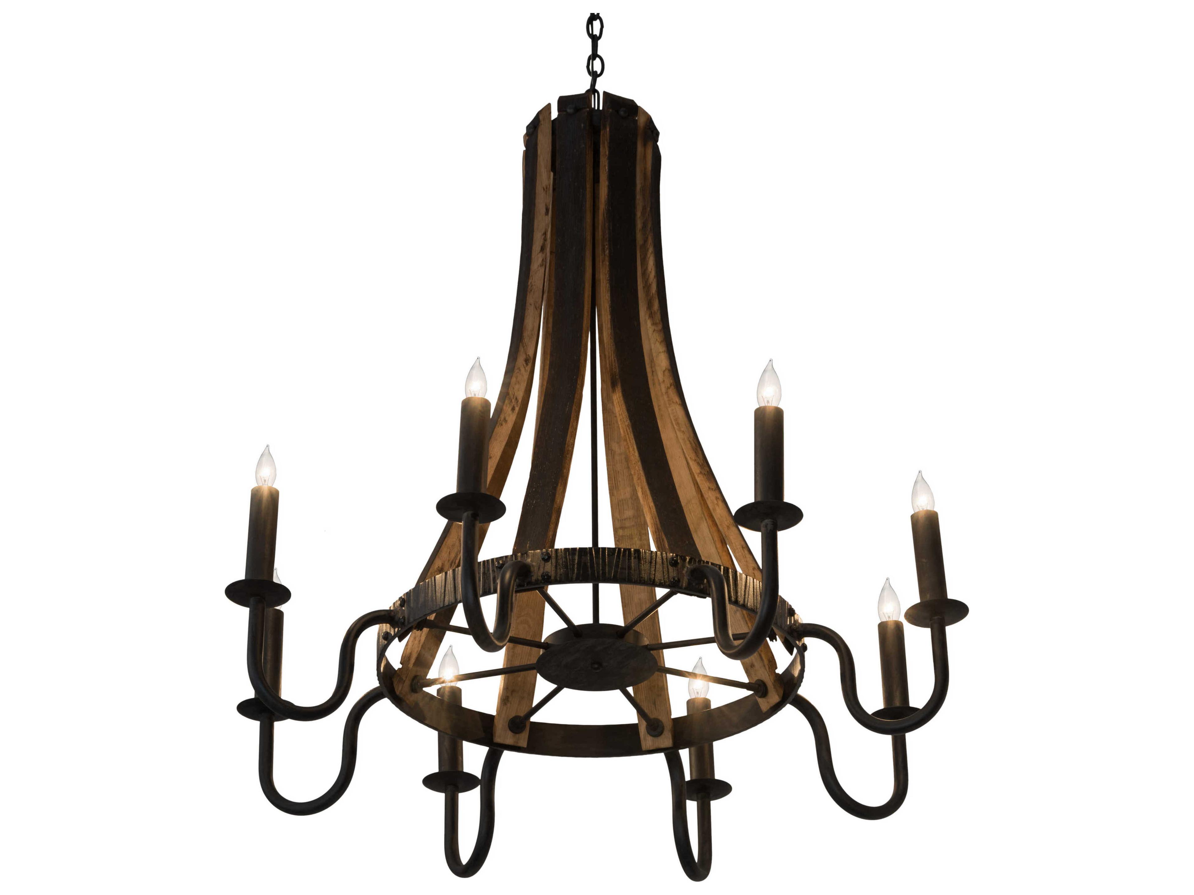 Barrel Stave 8-Light Black Candelabra Chandelier