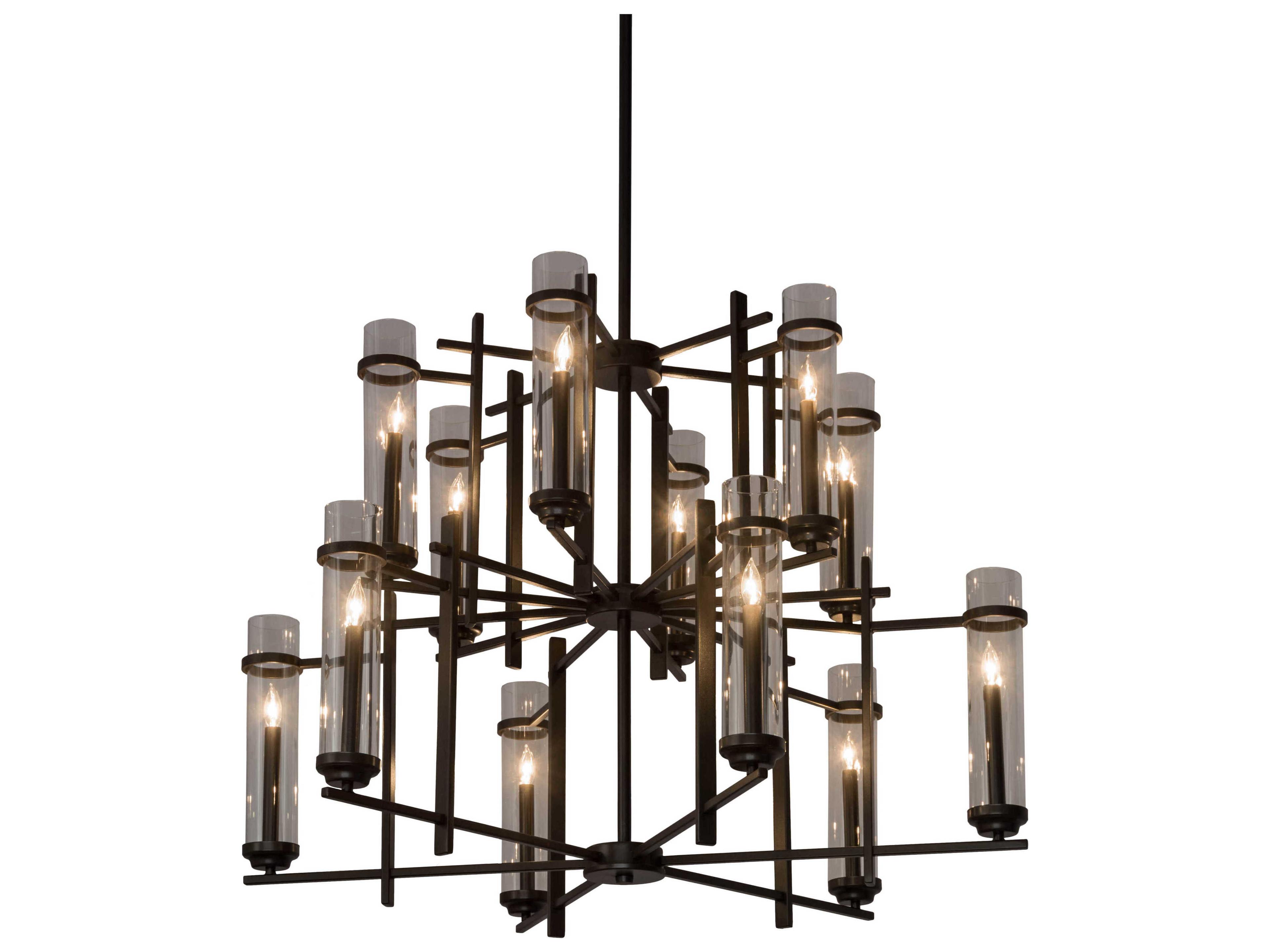 Meyda 12-Light Black Glass Cylinder Chandelier