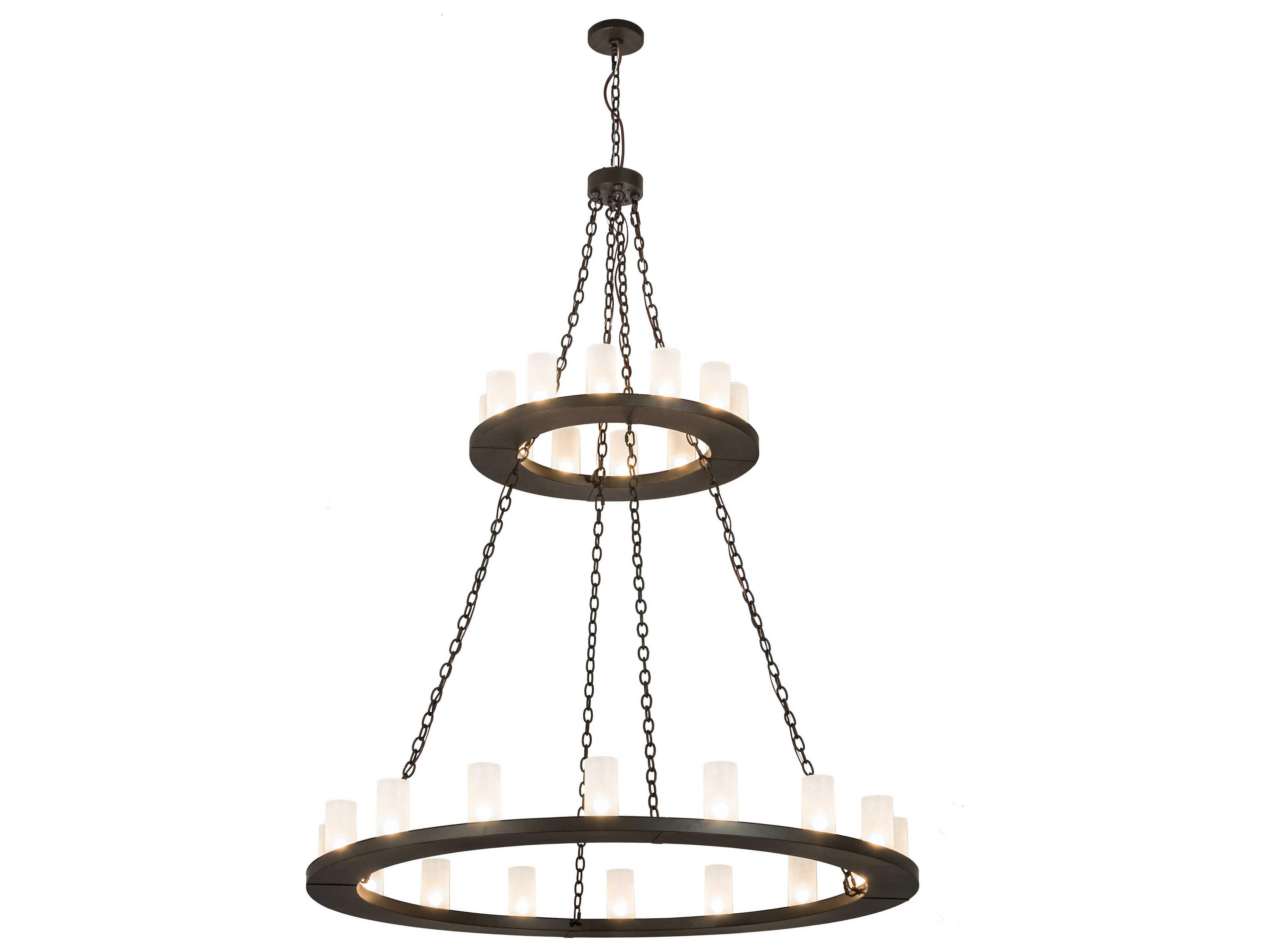 Loxley 28-Light Bronze Glass Tiffany Cylinder Tiered Chandelier