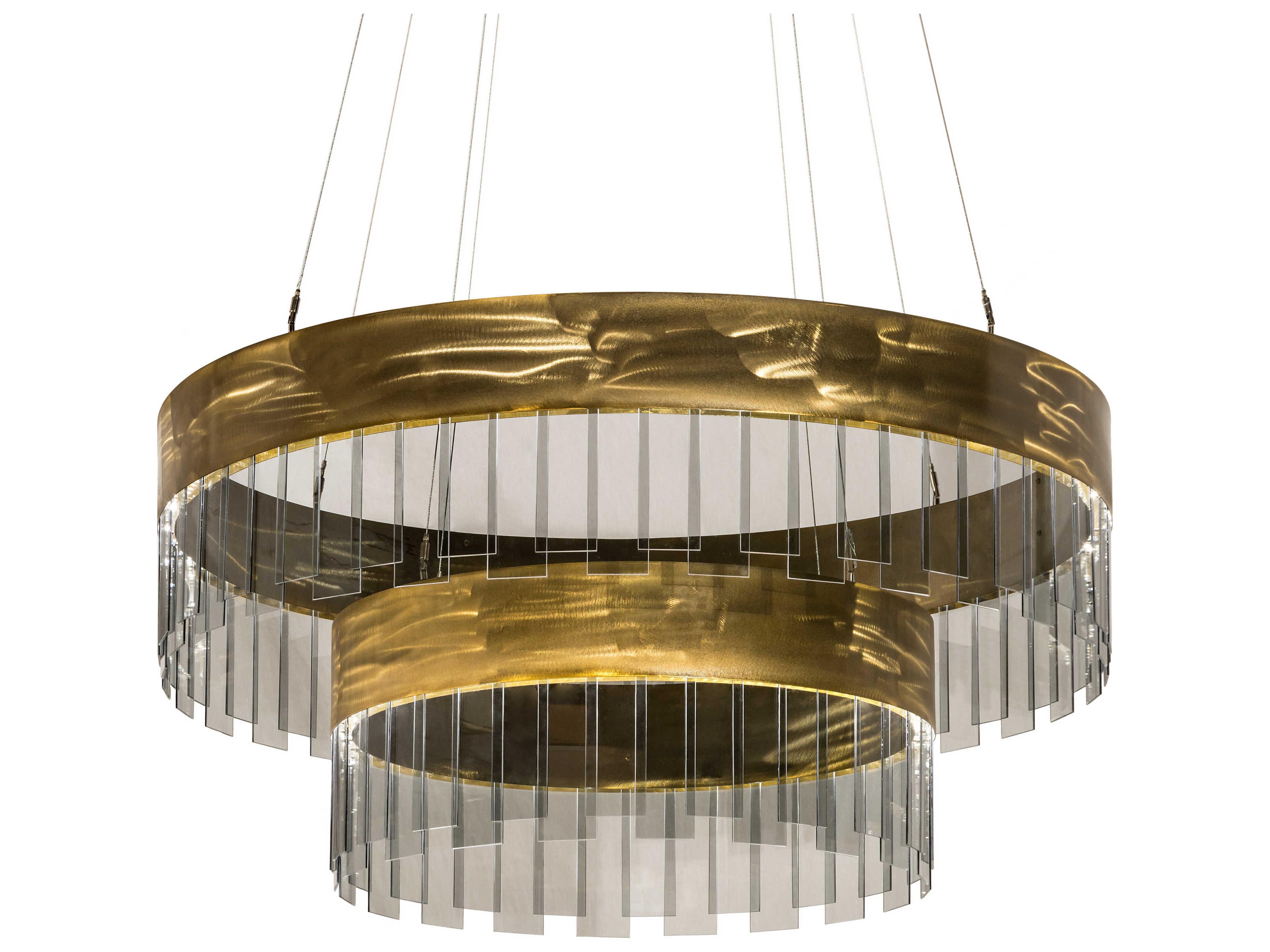 Cilindro Led Brass Glass Drum Chandelier