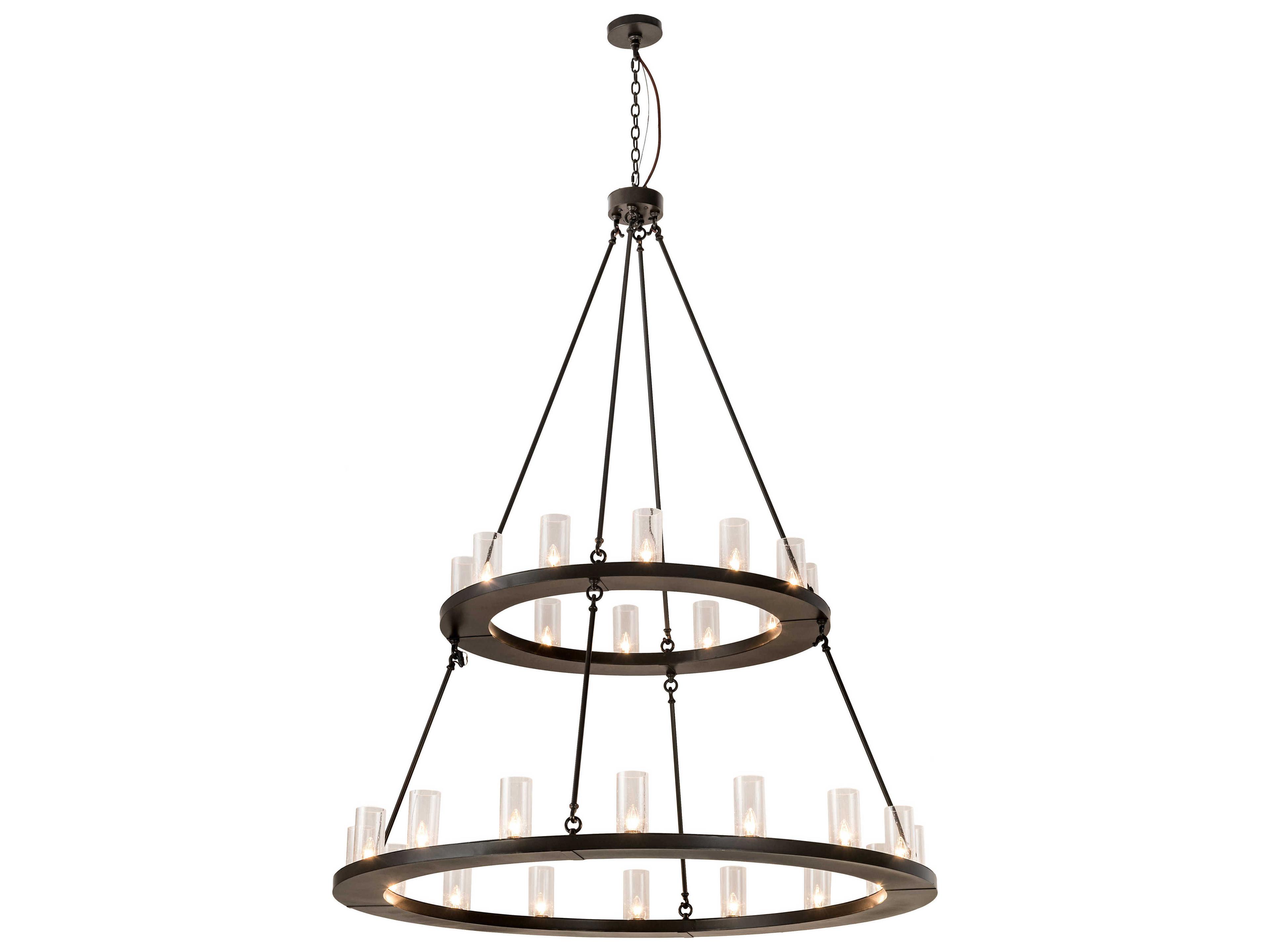 Loxley 28-Light Black Glass Cylinder Round Tiered Chandelier