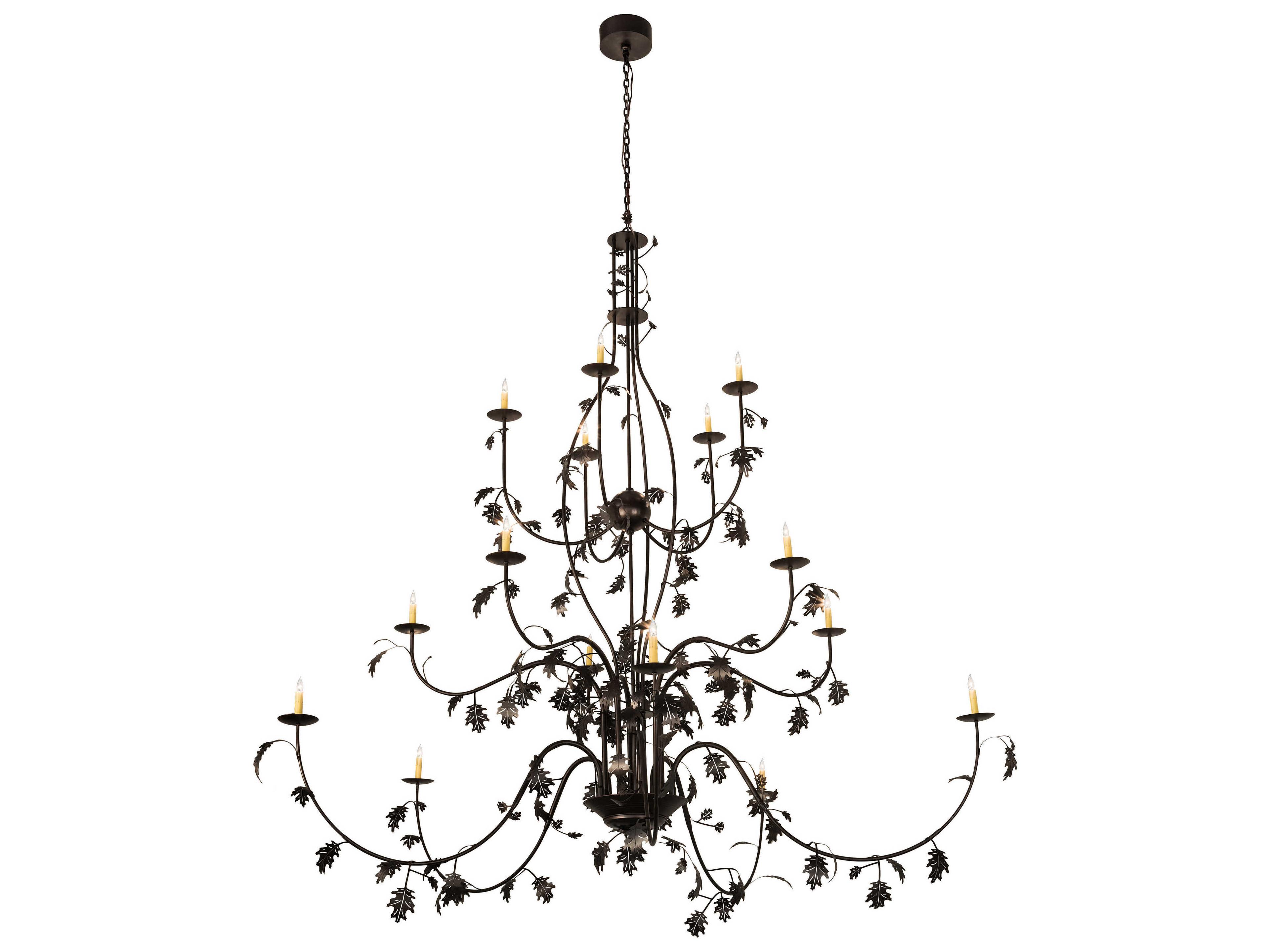 Oak Leaf 15-Light Bronze Glass Tiered Chandelier
