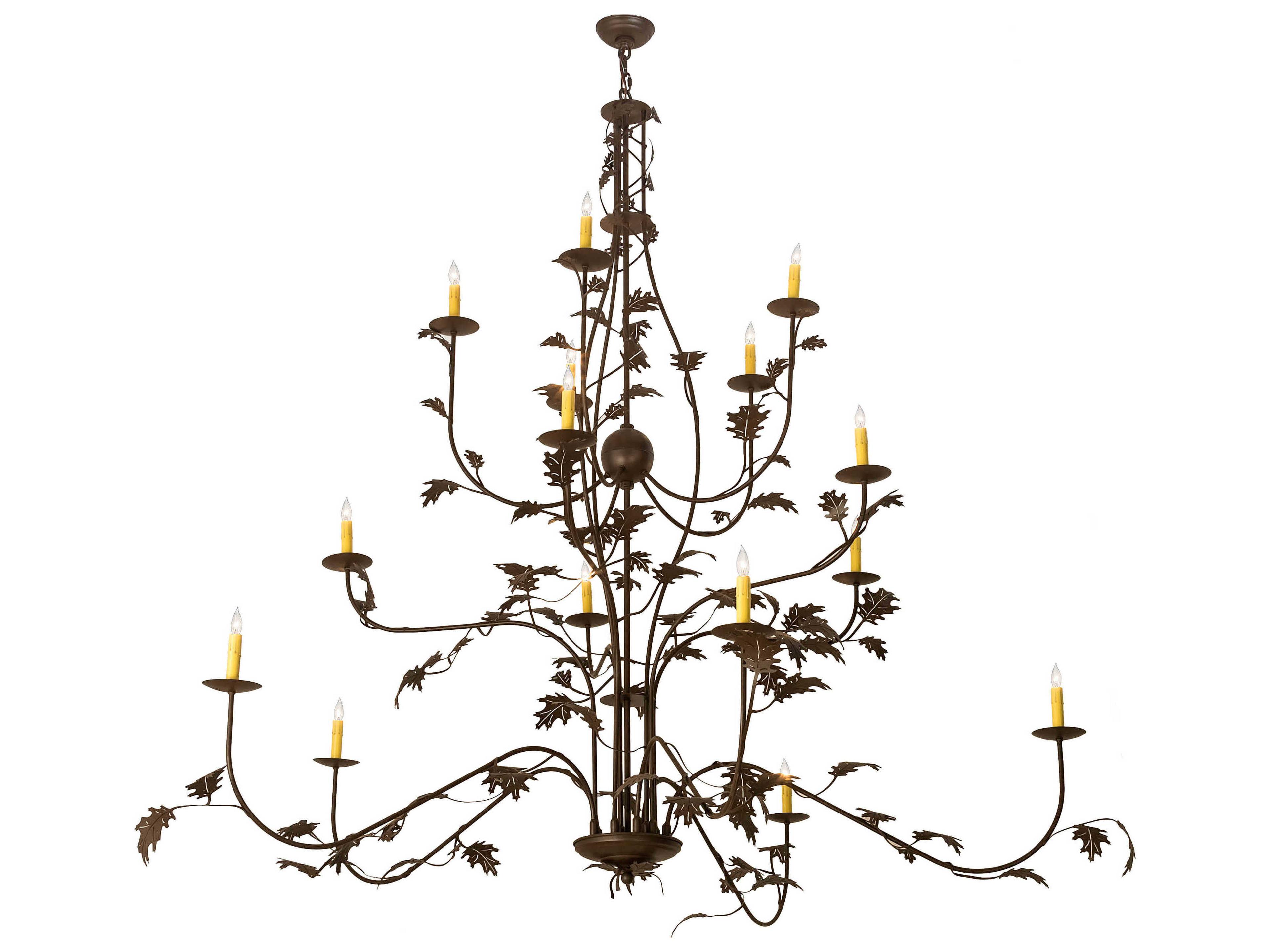 Oak Leaf 15-Light Brown Candelabra Tiered Chandelier