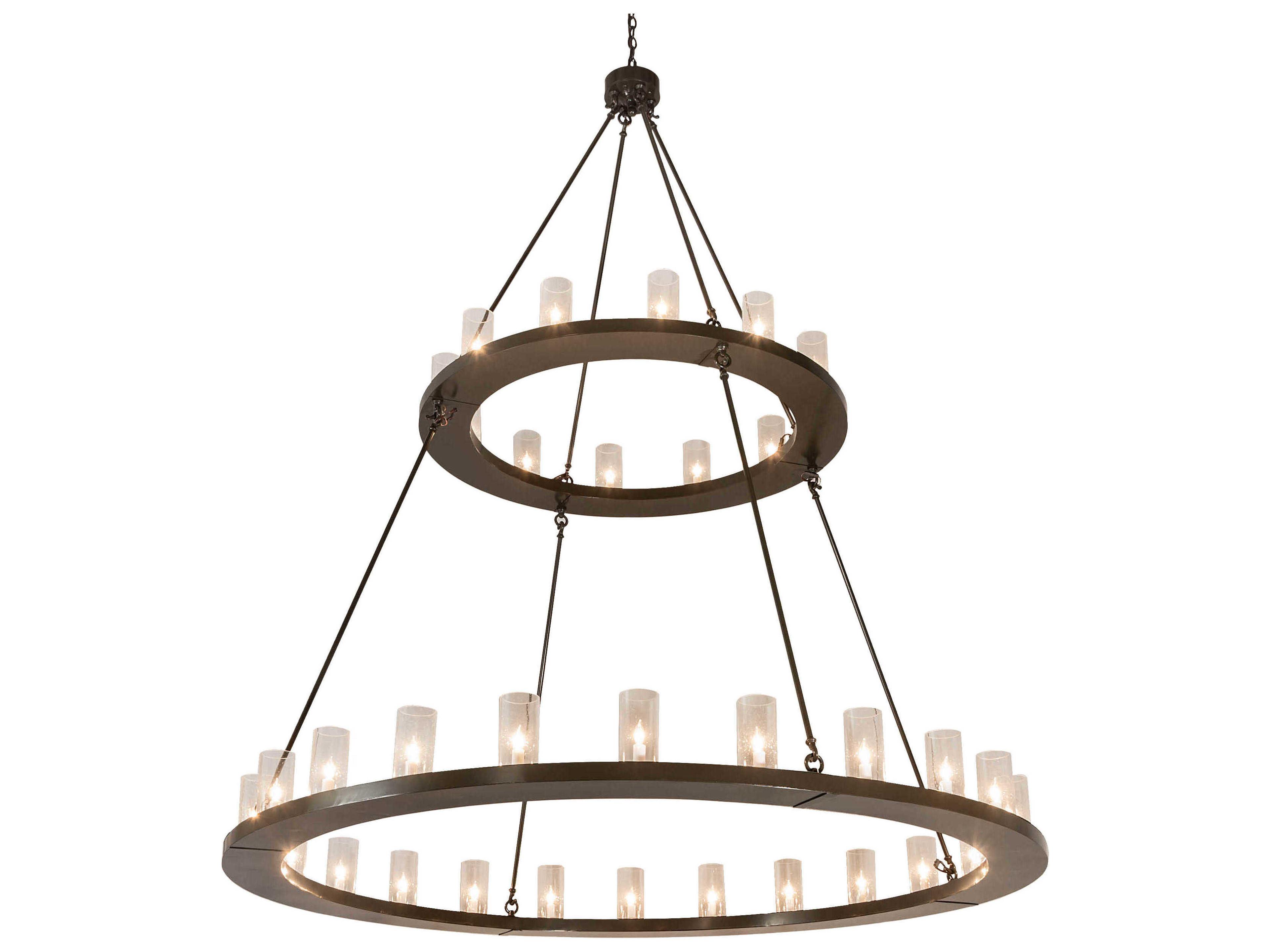 Loxley 36-Light Bronze Glass Cylinder Tiered Chandelier