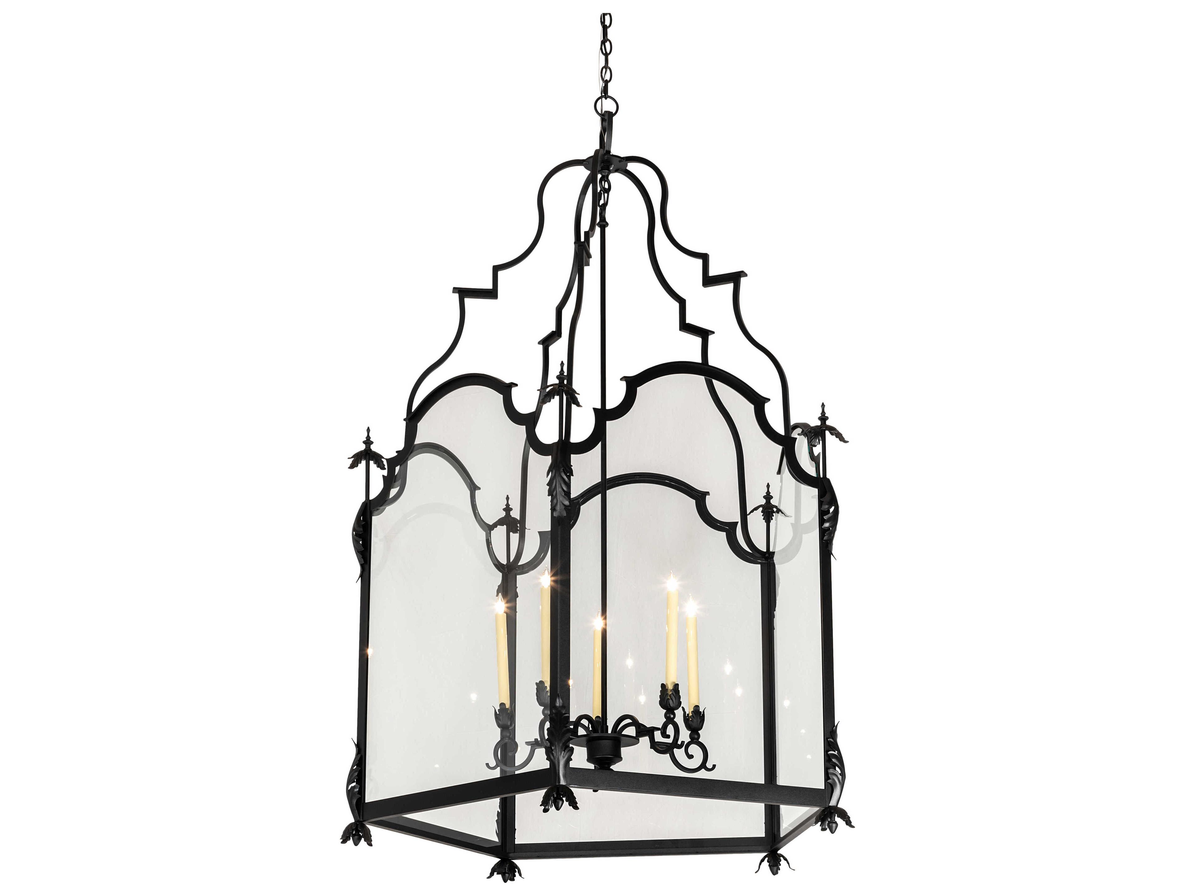 Lattimer 5-Light Black Ivory Clear White Glass Lantern Chandelier