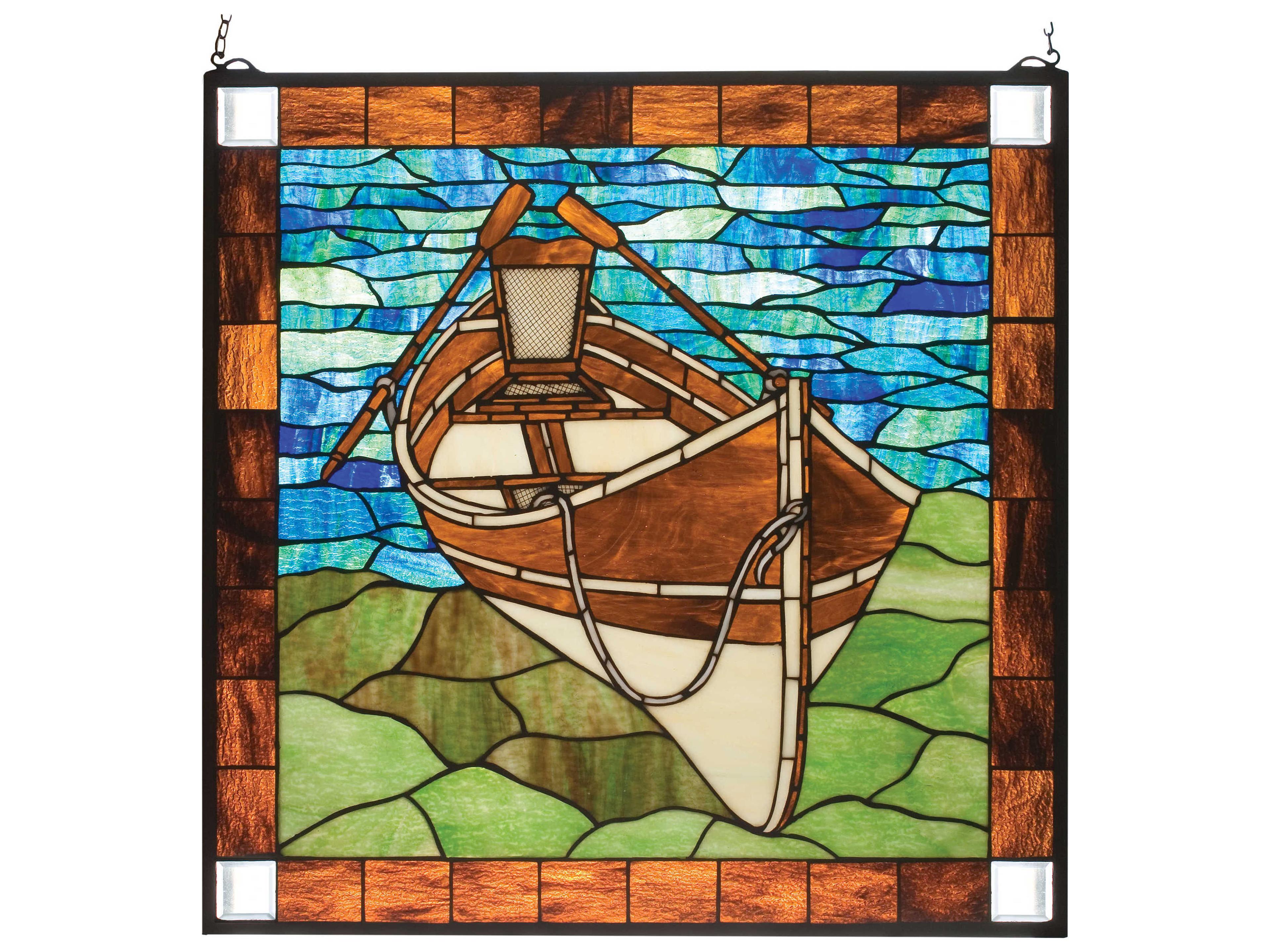 Beached Guideboat Stained Glass Window
