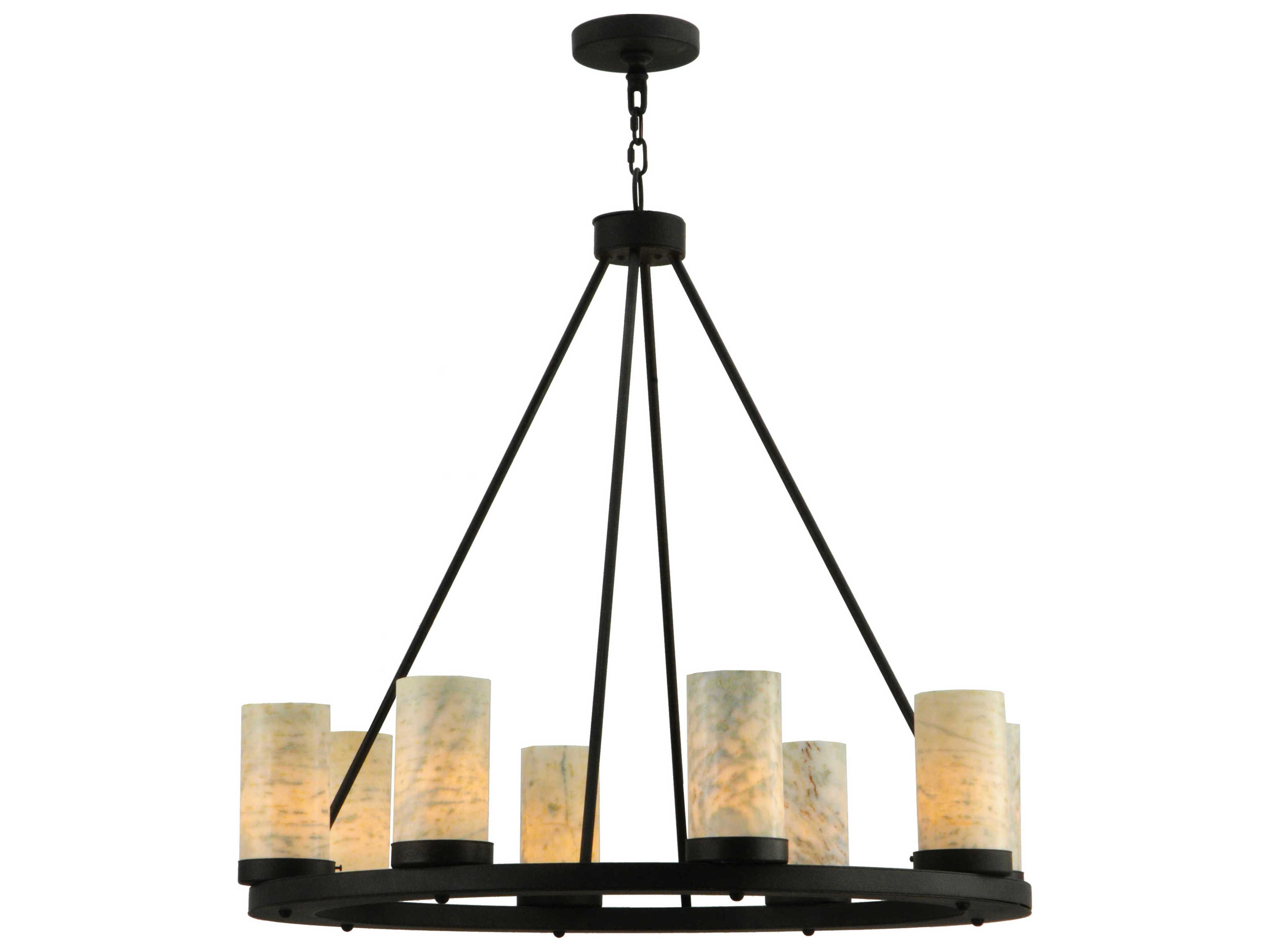 Loxley 8-Light Black Glass Candelabra Cylinder Round Chandelier