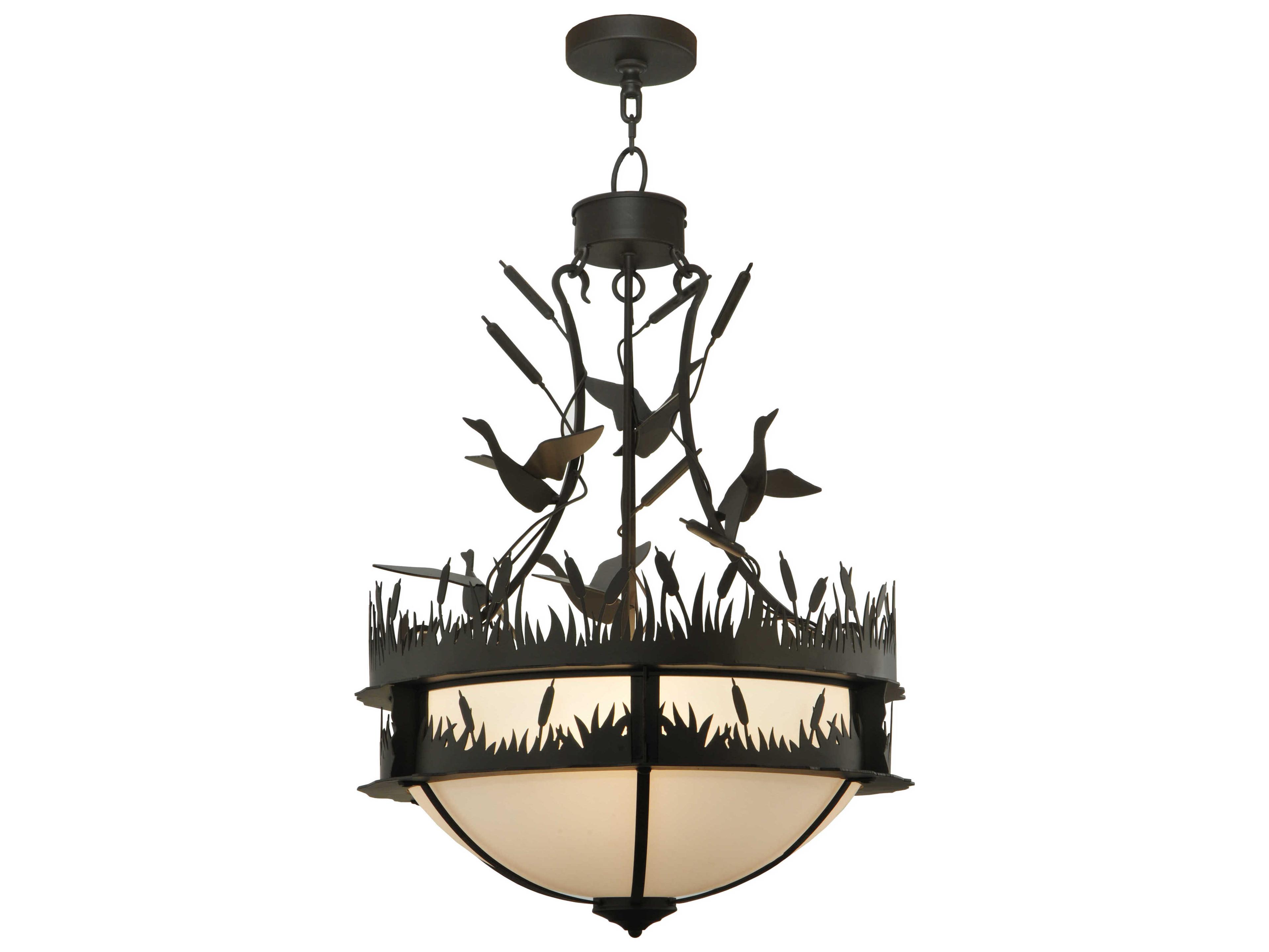 Ducks In Flight 4-Light Bronze Bowl Pendant