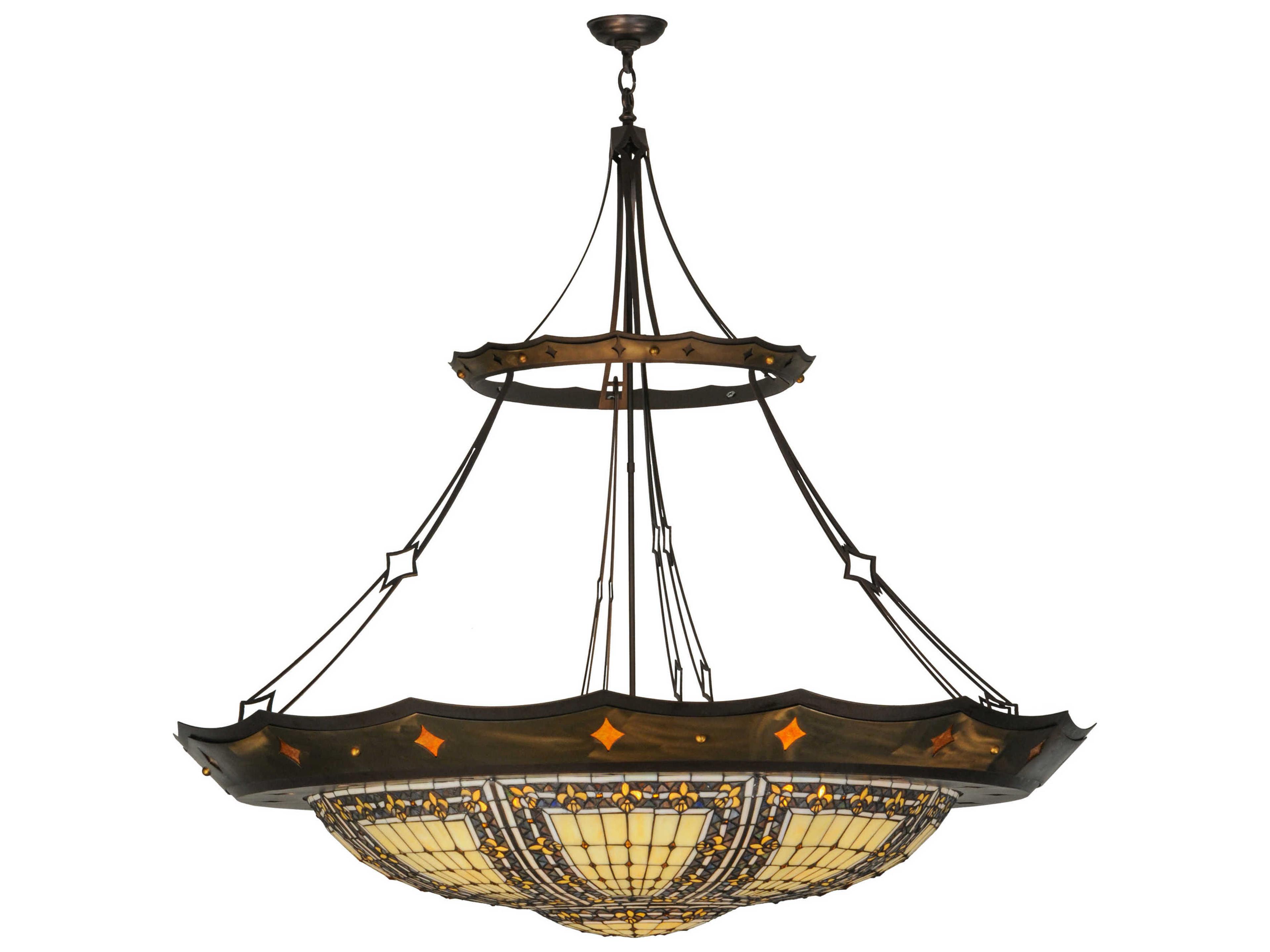 Fleur-de-lis 1-Light Bronze Tiffany Bowl Pendant