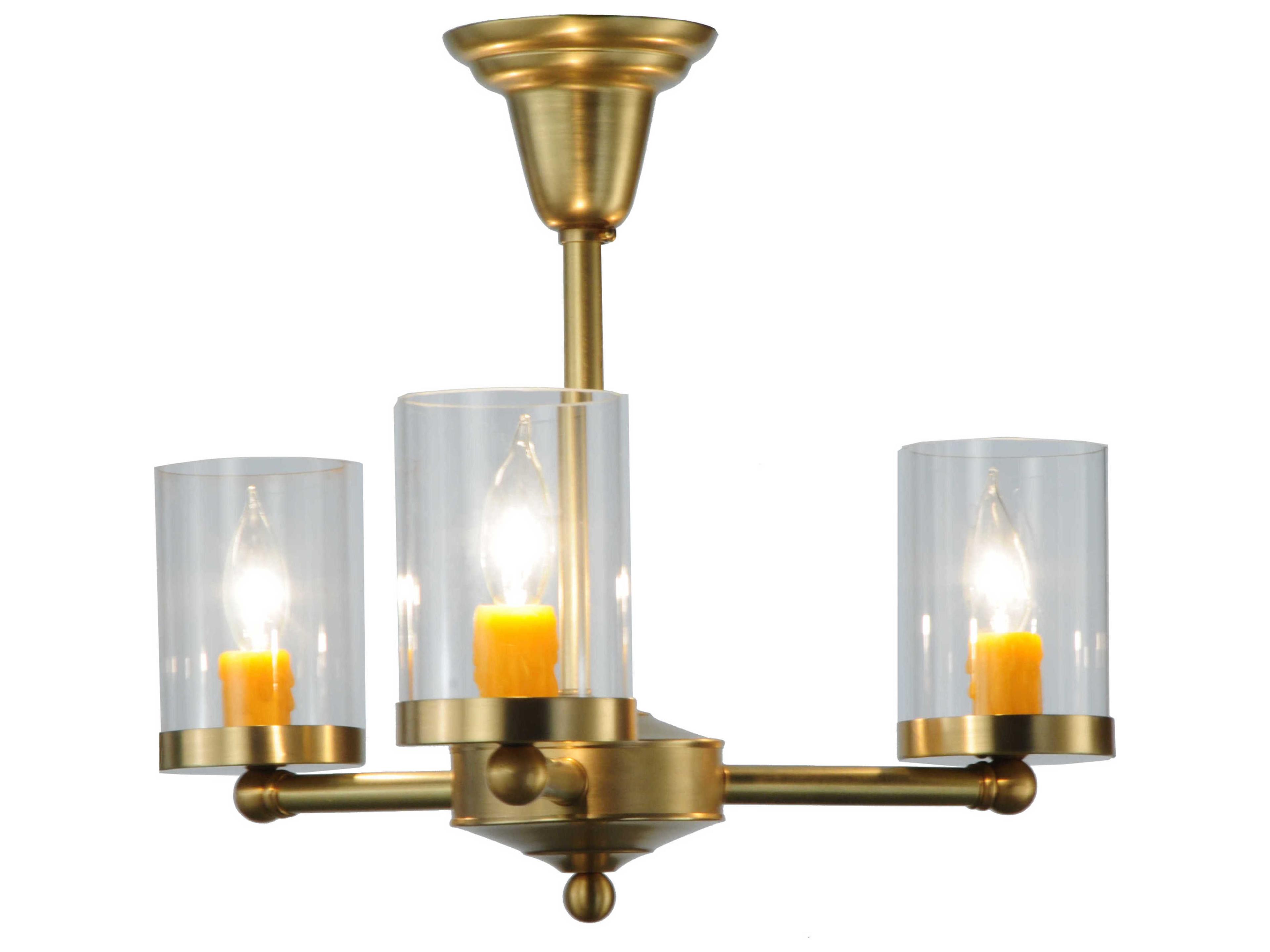 Lodge 3-Light Brass Glass Semi Flush Mount