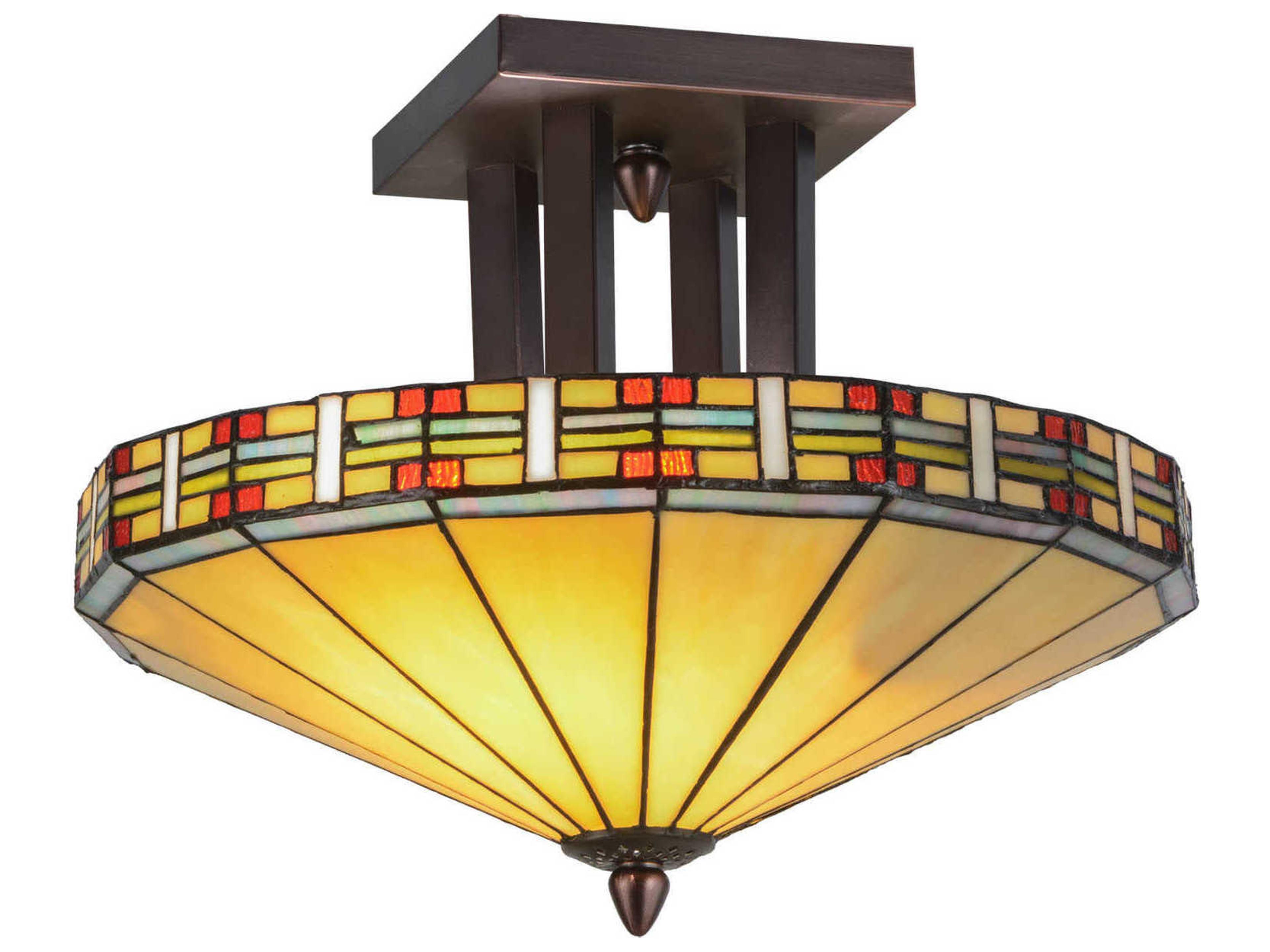 Lodge 2-Light Bronze Tiffany Semi Flush Mount