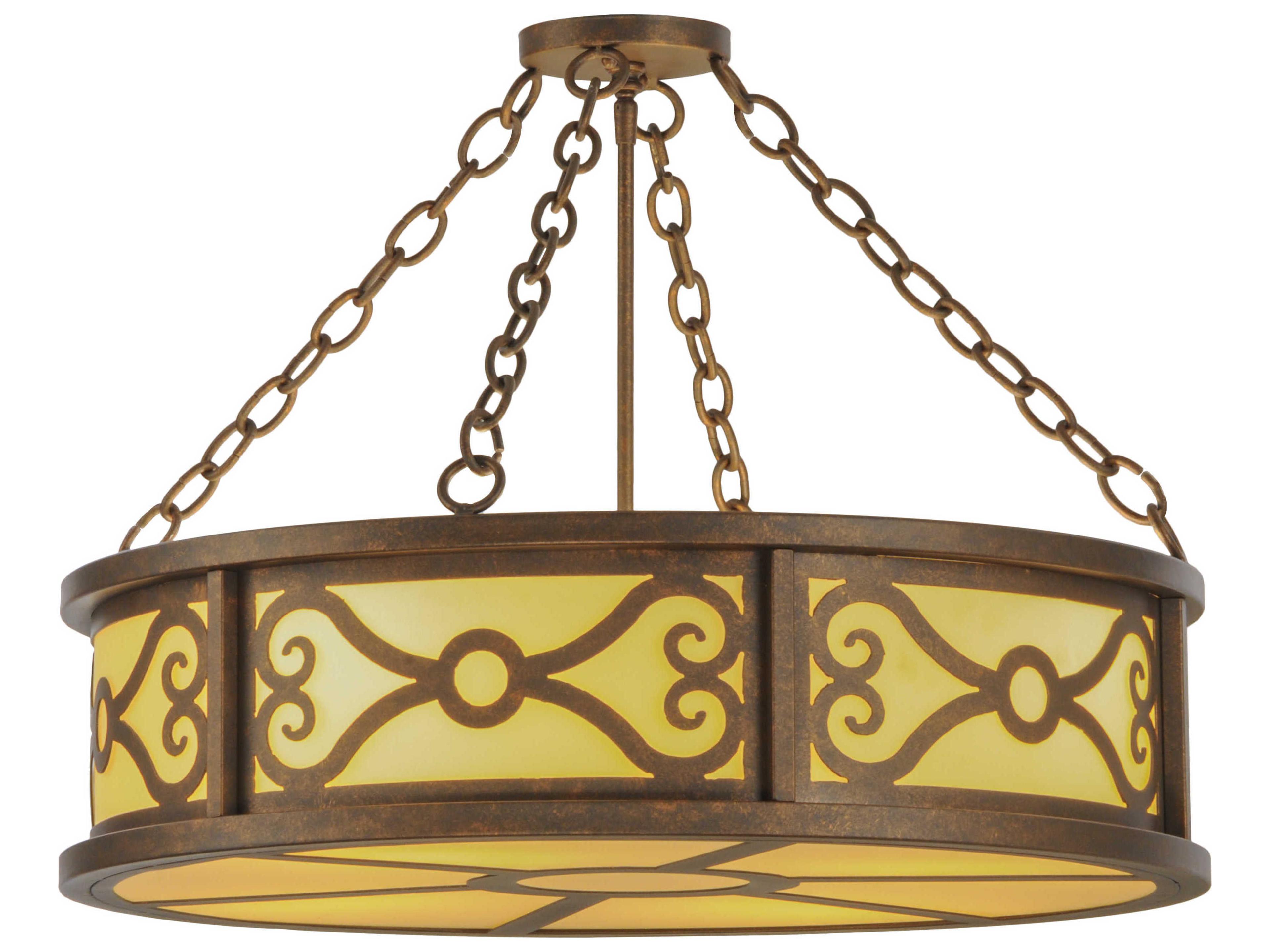 Lodge 4-Light Brown Drum Semi Flush Mount