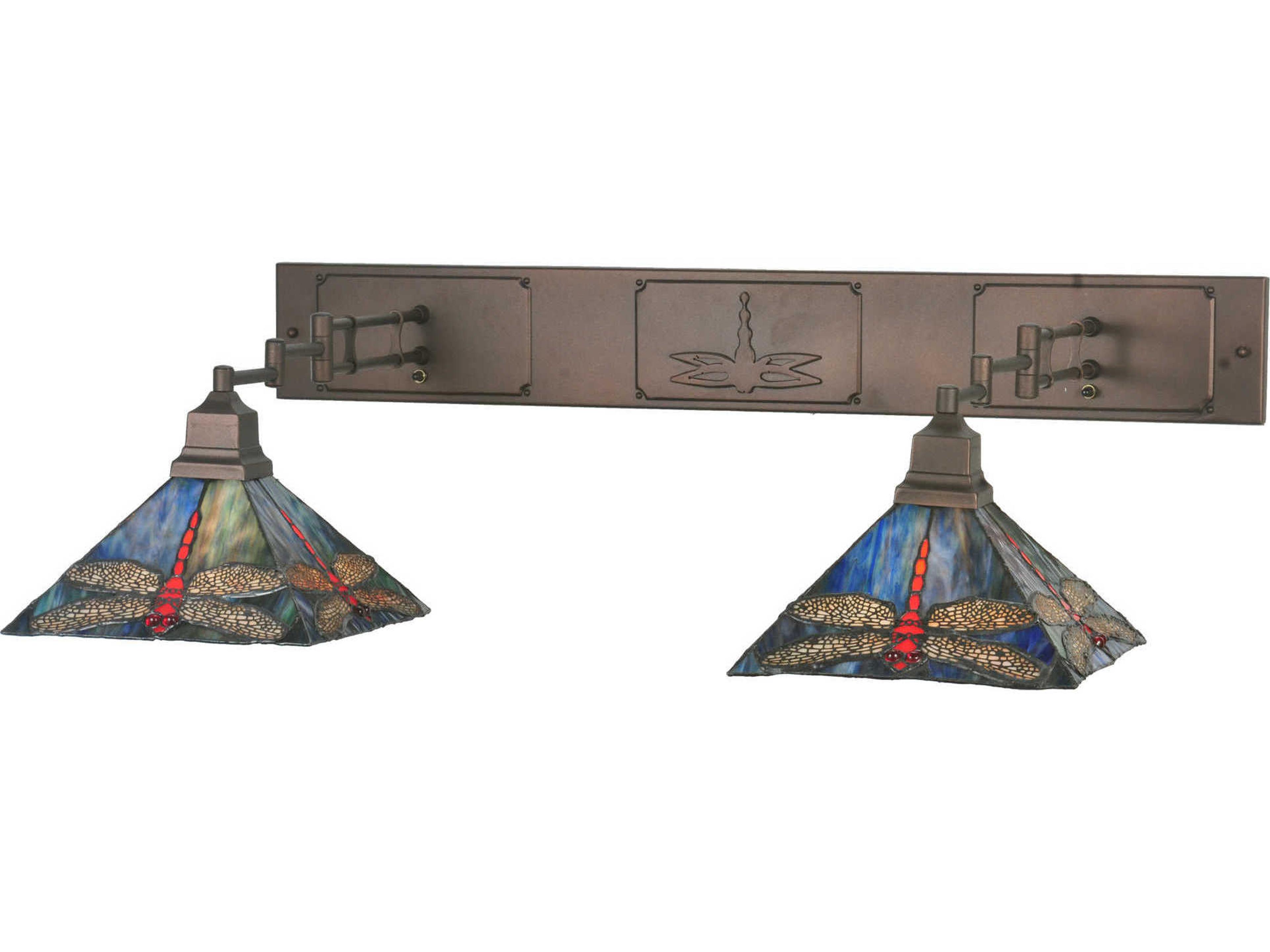 Lodge 2-Light Bronze Tiffany Swing Wall Sconce