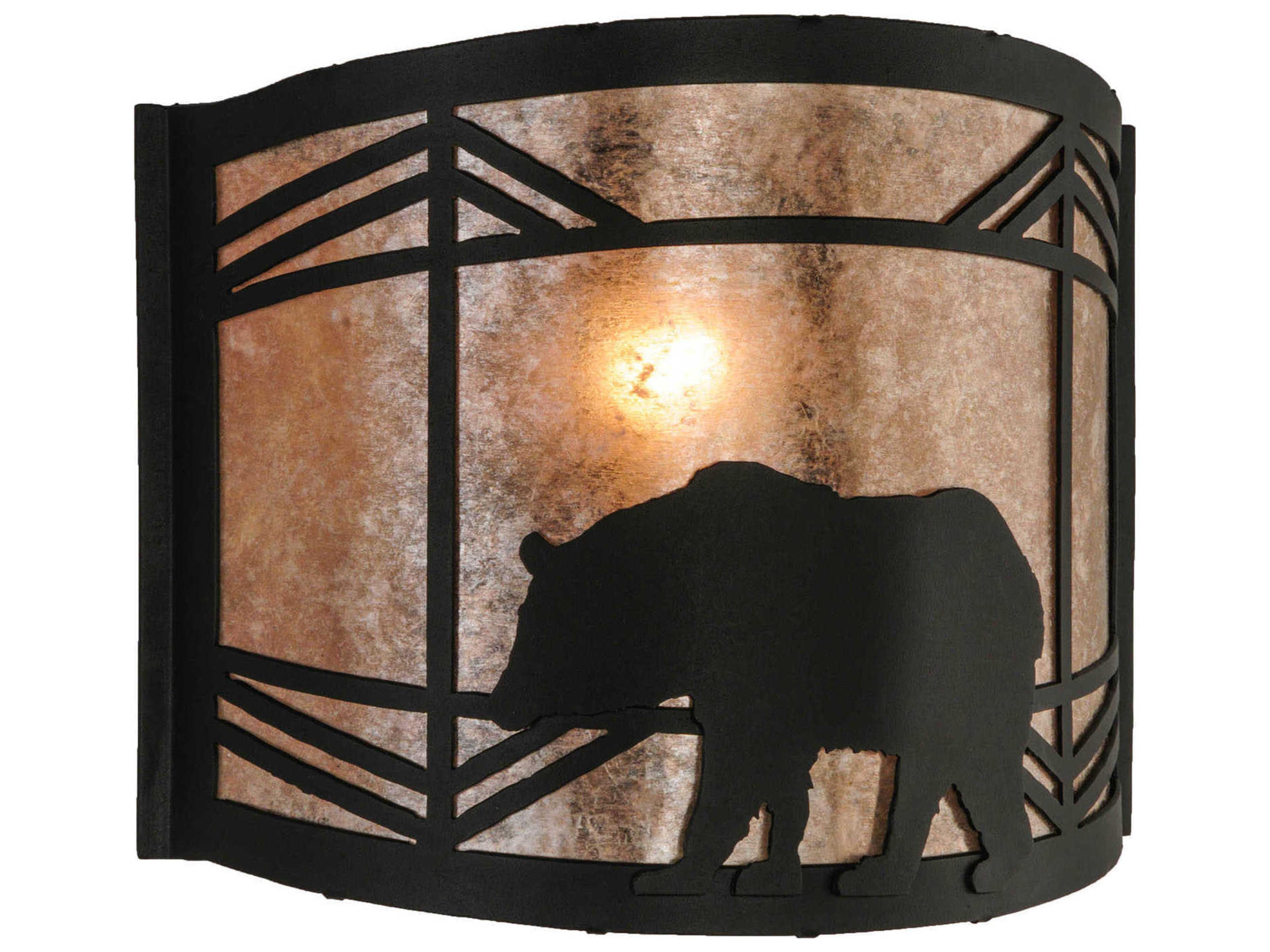 Lone Bear 1-Light Black Silver Mica Wall Sconce