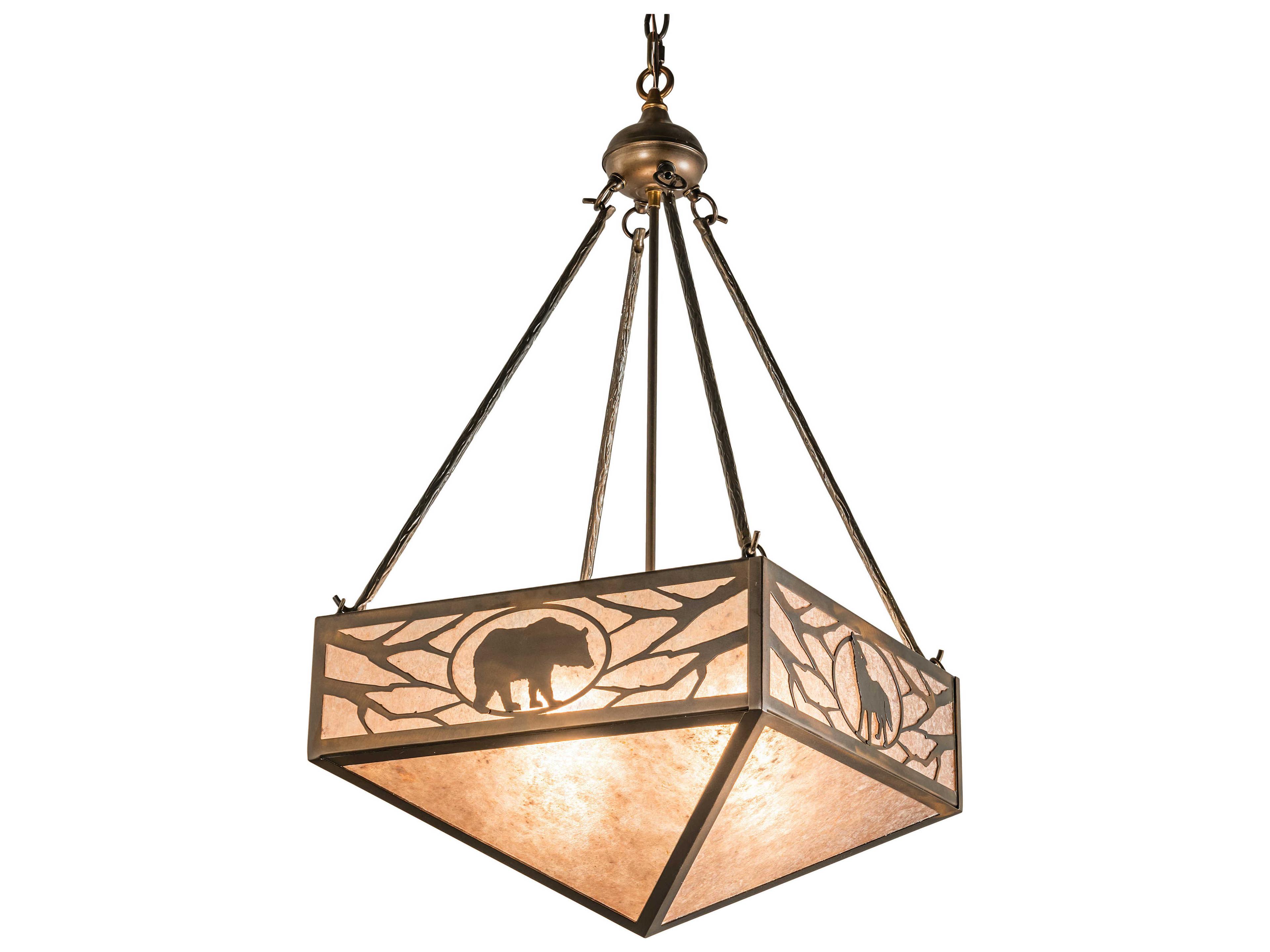 Lone Bear & Wolf 3-Light Antique Copper Silver Pendant