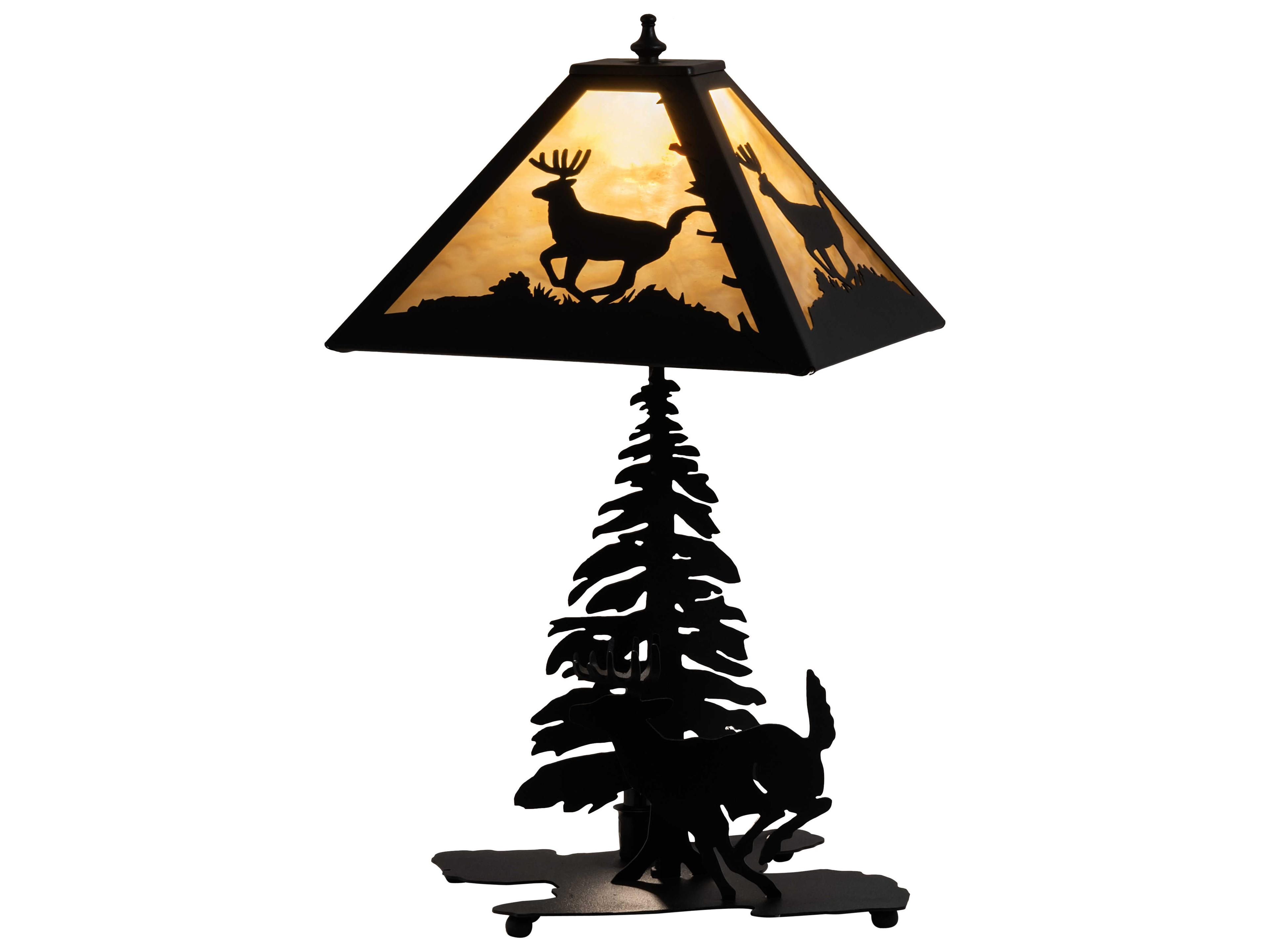 Lone Deer Rustic Lodge Textured Black Table Lamp with Beige Glass Shade