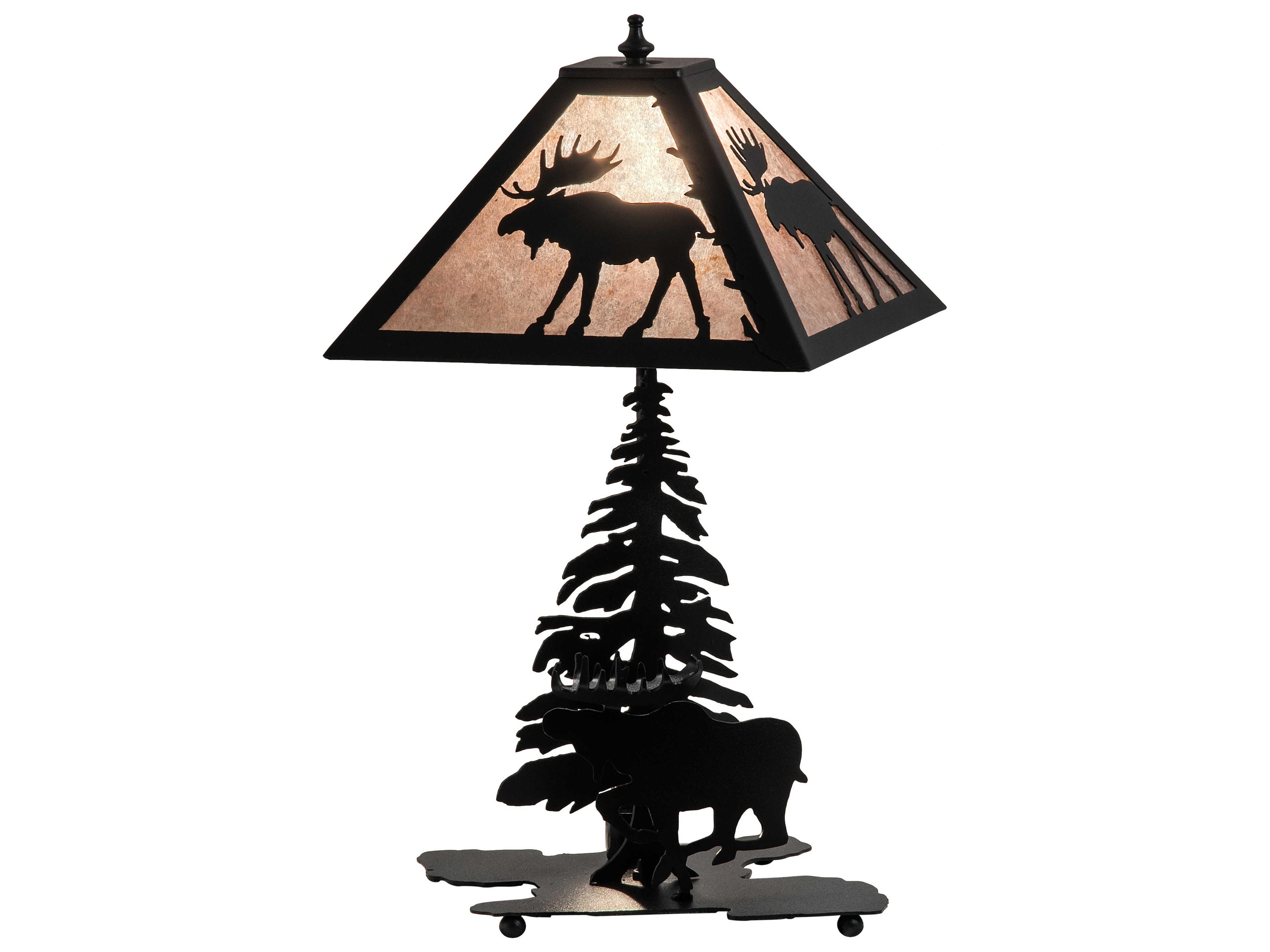 Lone Moose Rustic Lodge Textured Black Table Lamp with Silver Mica Shade