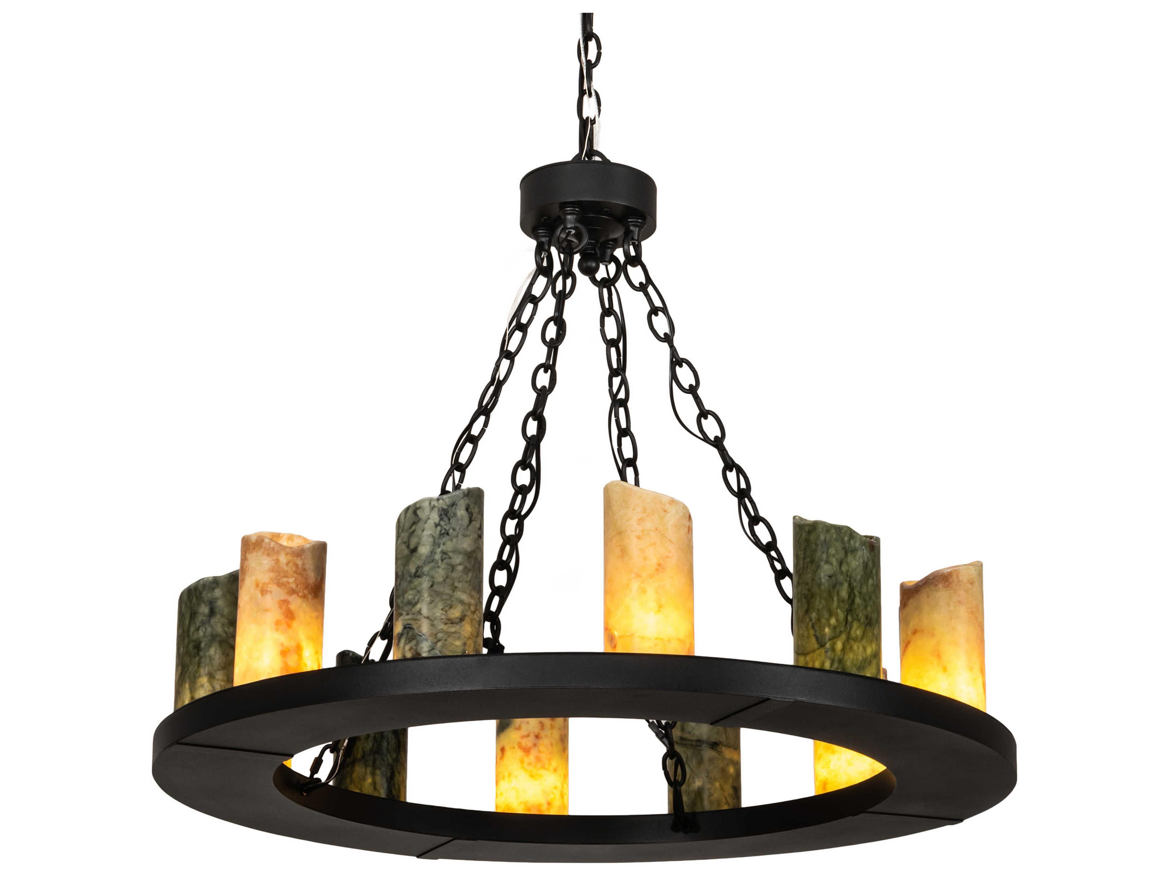 Loxley 12-Light Wrought Iron Black Cylinder Round Chandelier