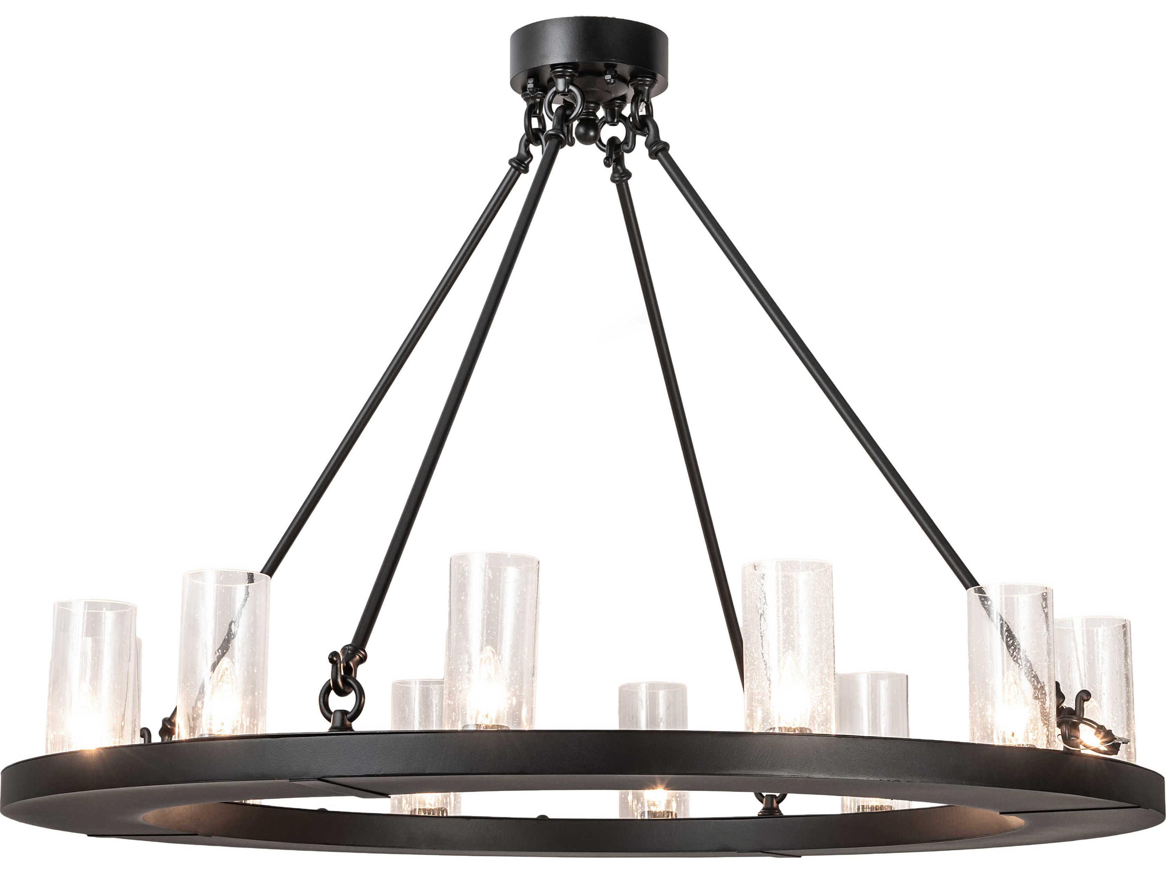 Loxley 12-Light Black Clear Seedy Glass Cylinder Round Chandelier