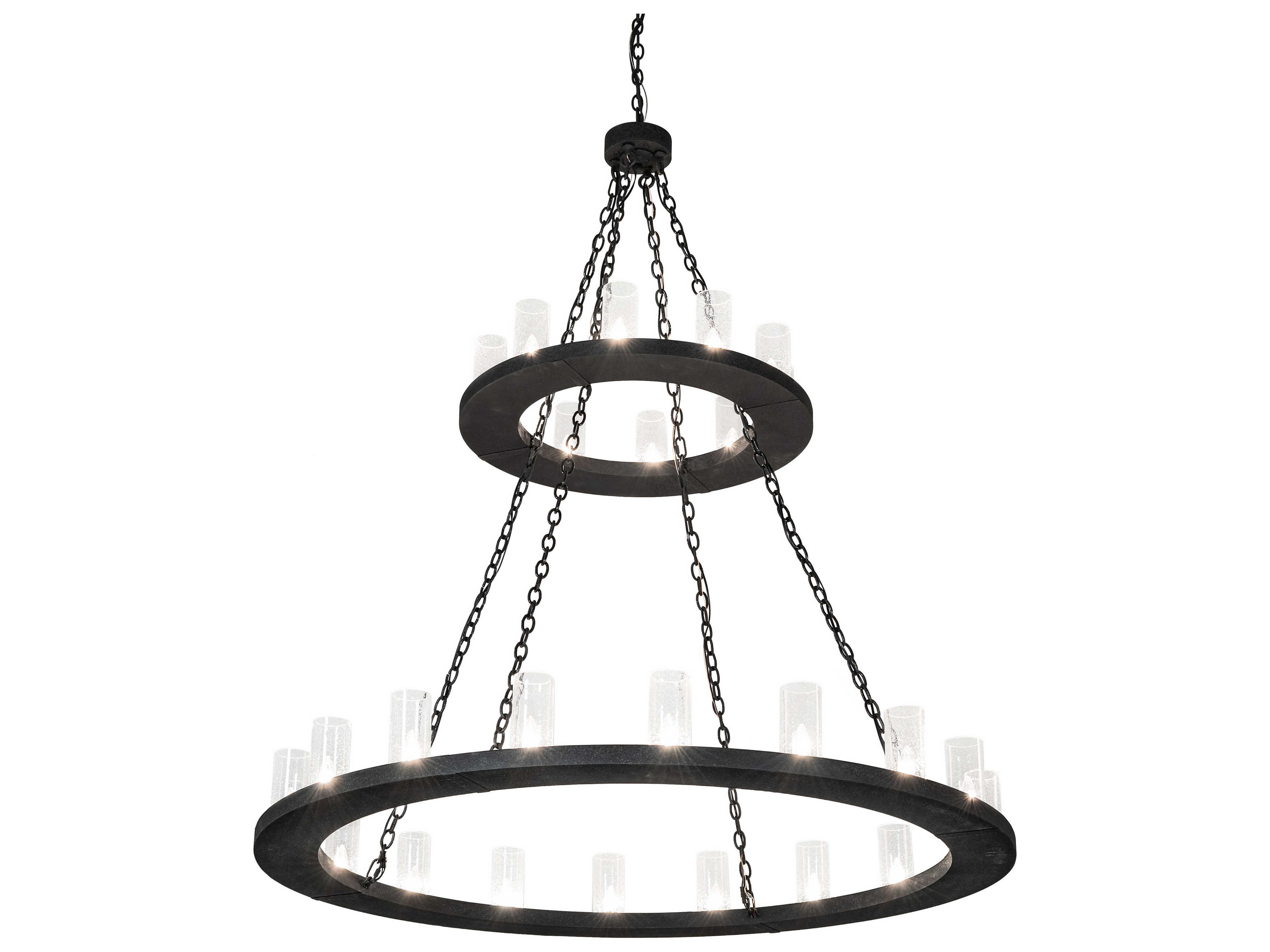 Loxley 28-Light Black Clear Seedy Glass Cylinder Round Chandelier