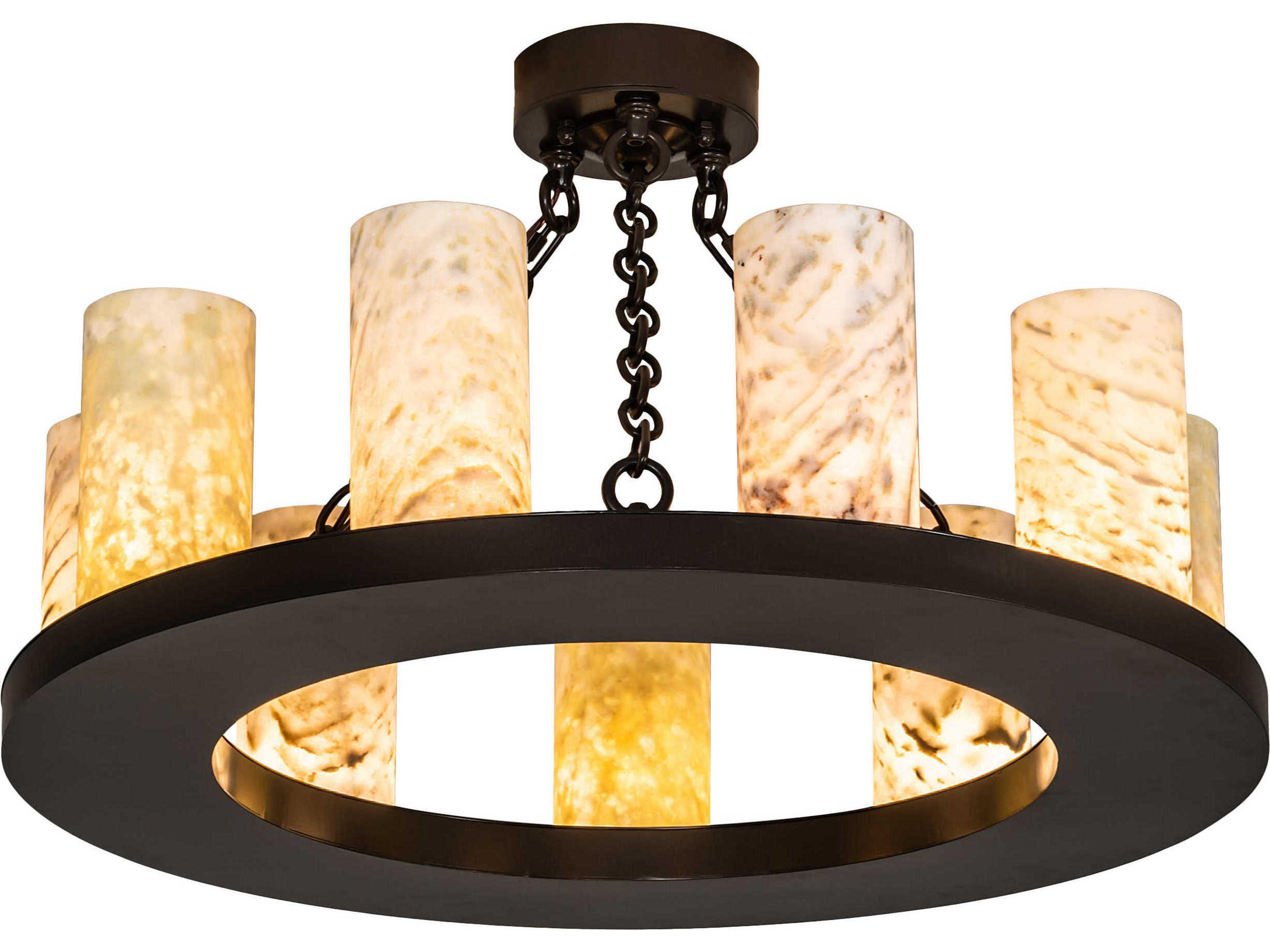 Loxley 9-Light Timeless Bronze Green Cylinder Round Semi Flush Mount