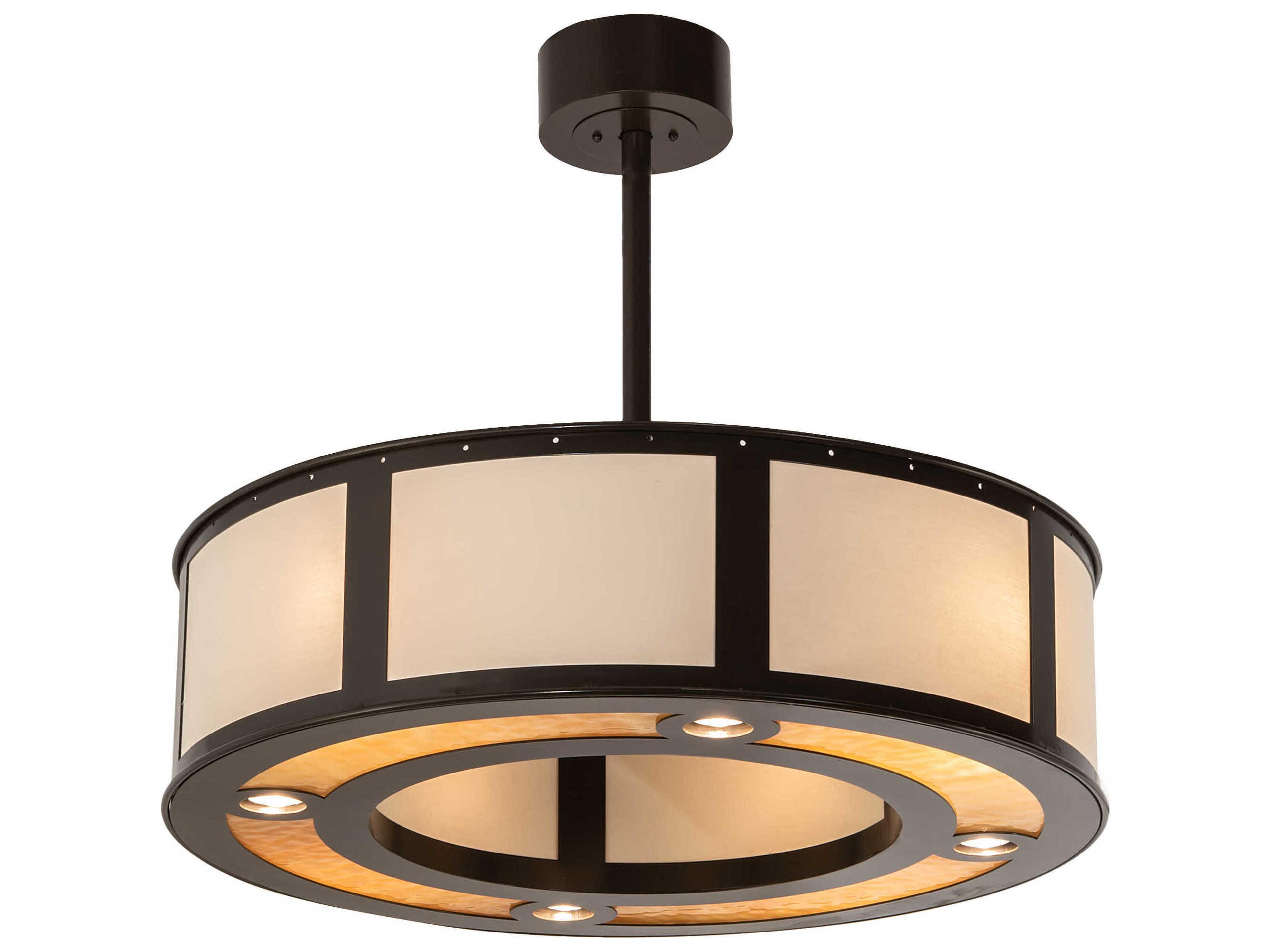 Meyda Maplewood 4 4-Light Timeless Bronze Off White Glass Drum Pendant