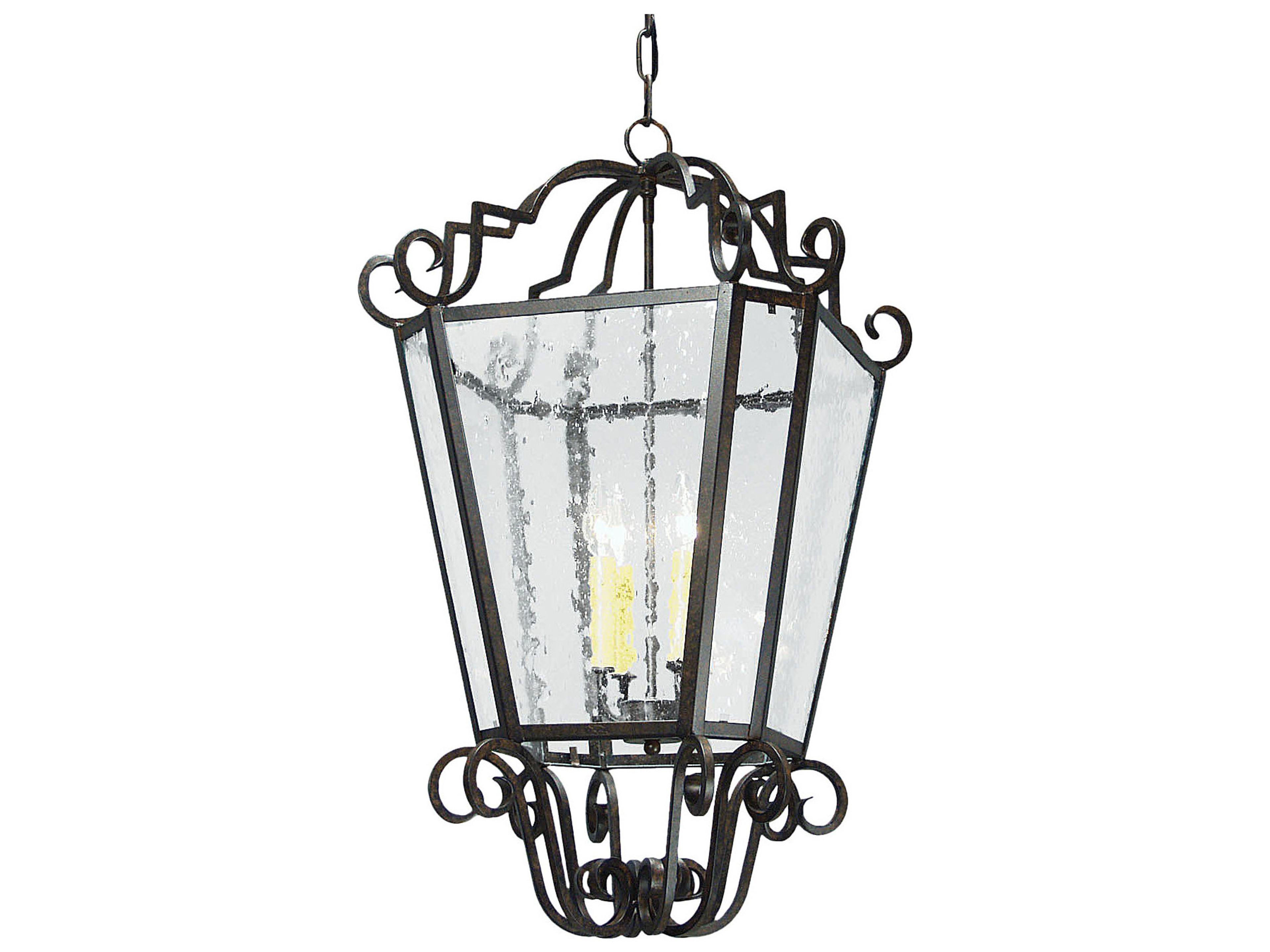 Marin 4-Light Gilded Tobacco Brown Glass Candelabra Lantern Chandelier