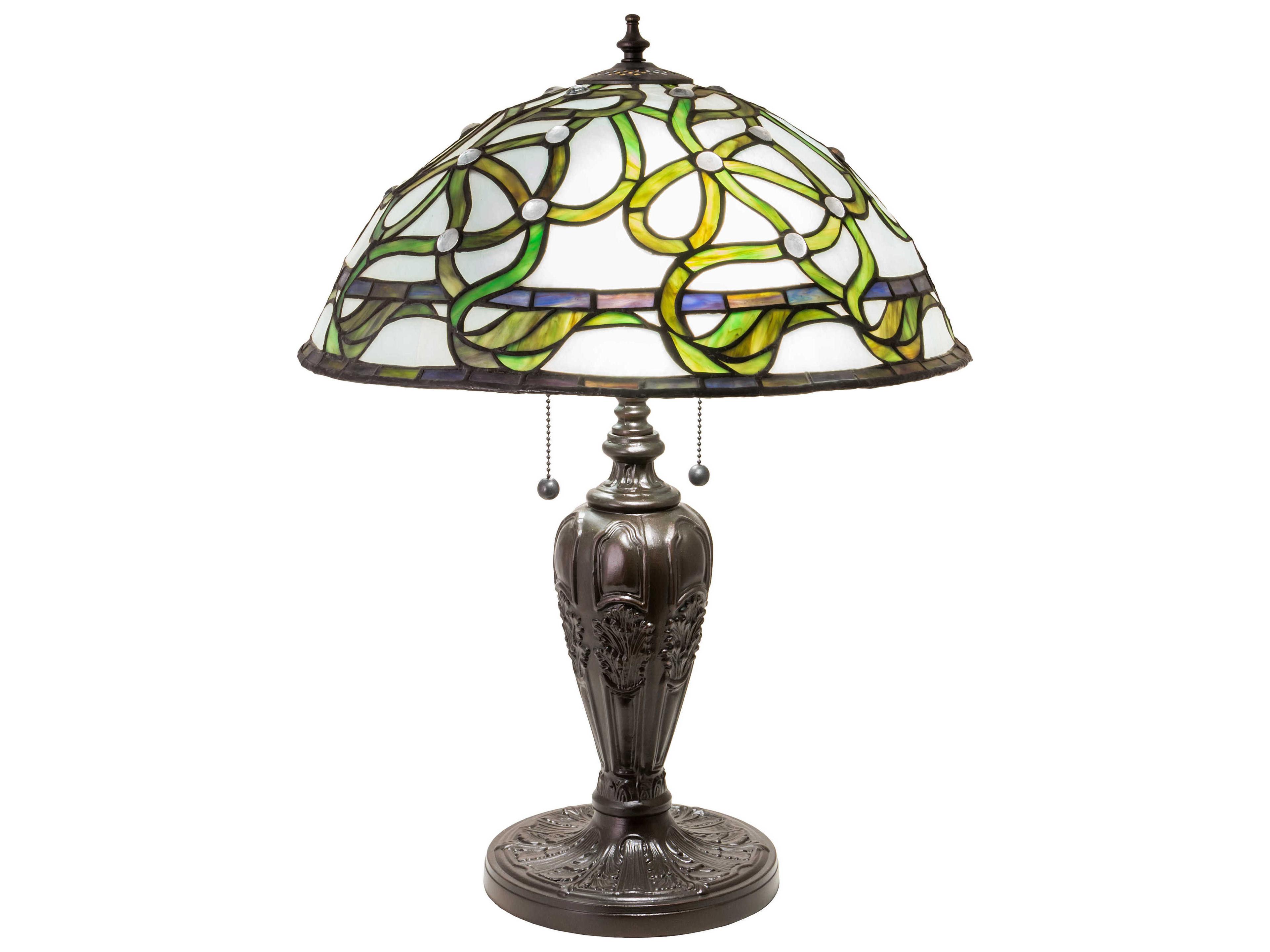 Mediterranean Glass Tiffany Mahogany Bronze Blue Table Lamp
