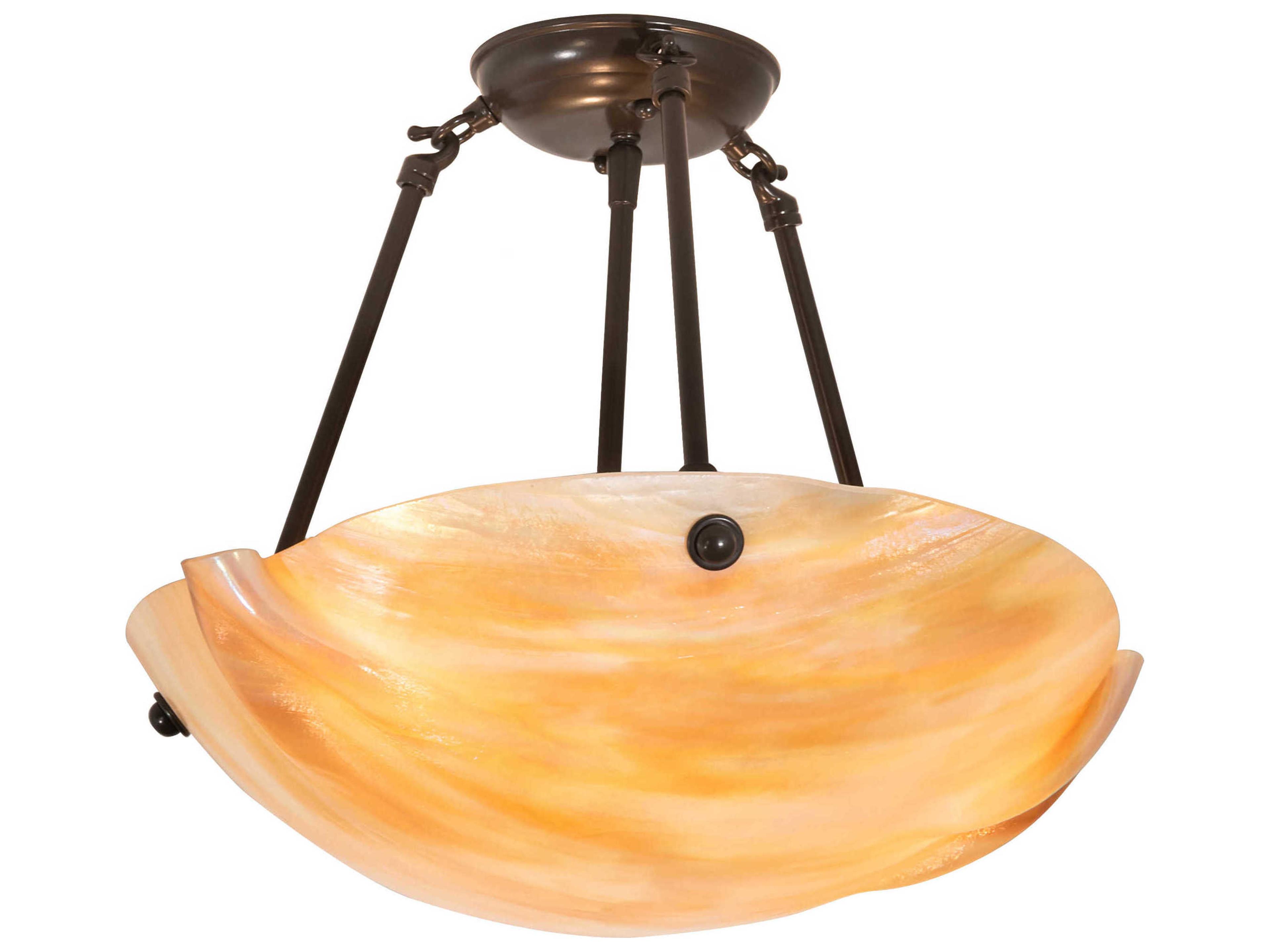 Metro 3-Light Coral Beige White Off Glass Bowl Semi Flush Mount