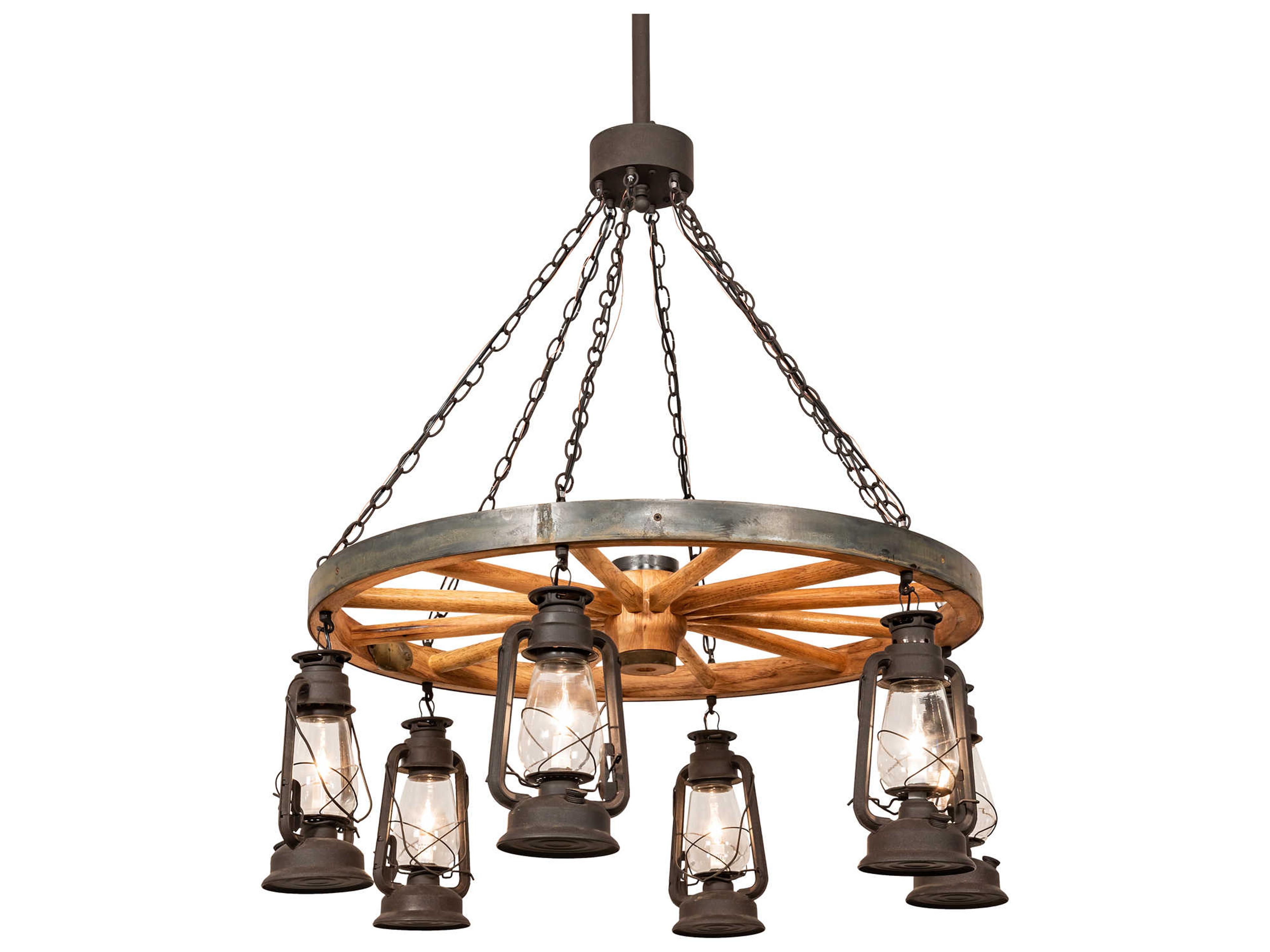 Miners Lantern 6-Light Dark Roast Brown Glass Candelabra Chandelier