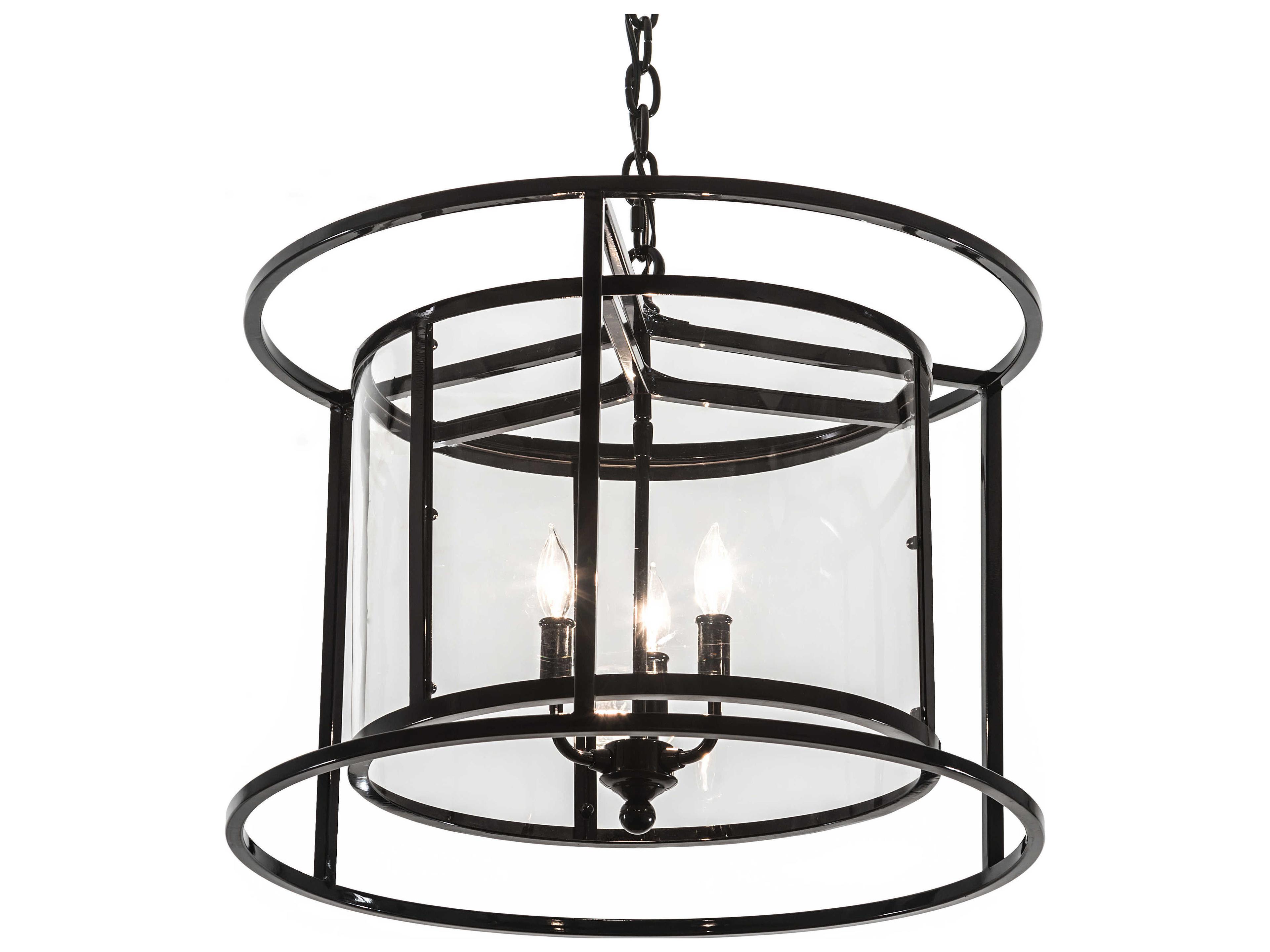 3-Light Black Glass Candelabra Drum Chandelier