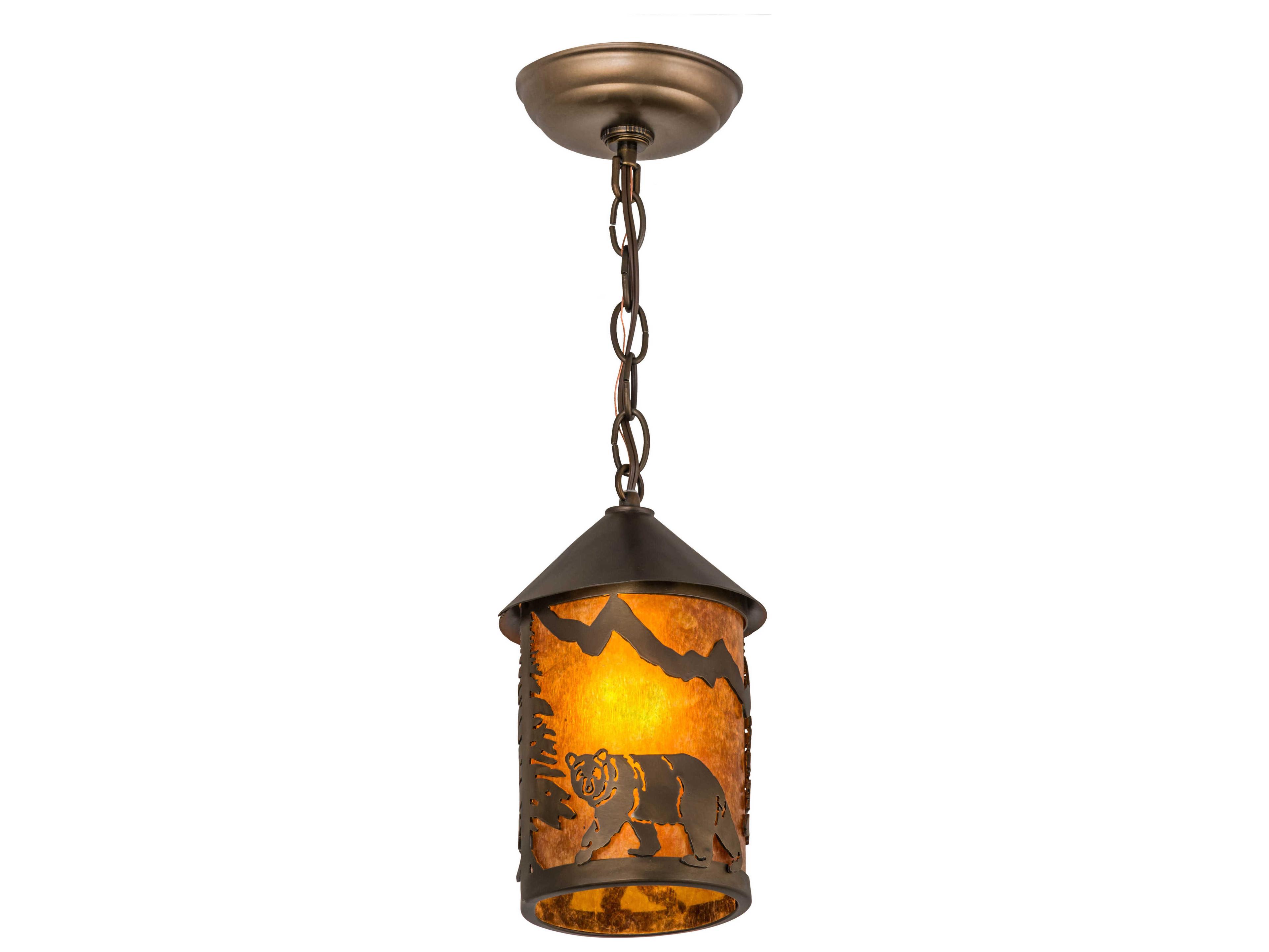 Meyda 1-Light Copper Glass Cylinder Lantern Mini Pendant