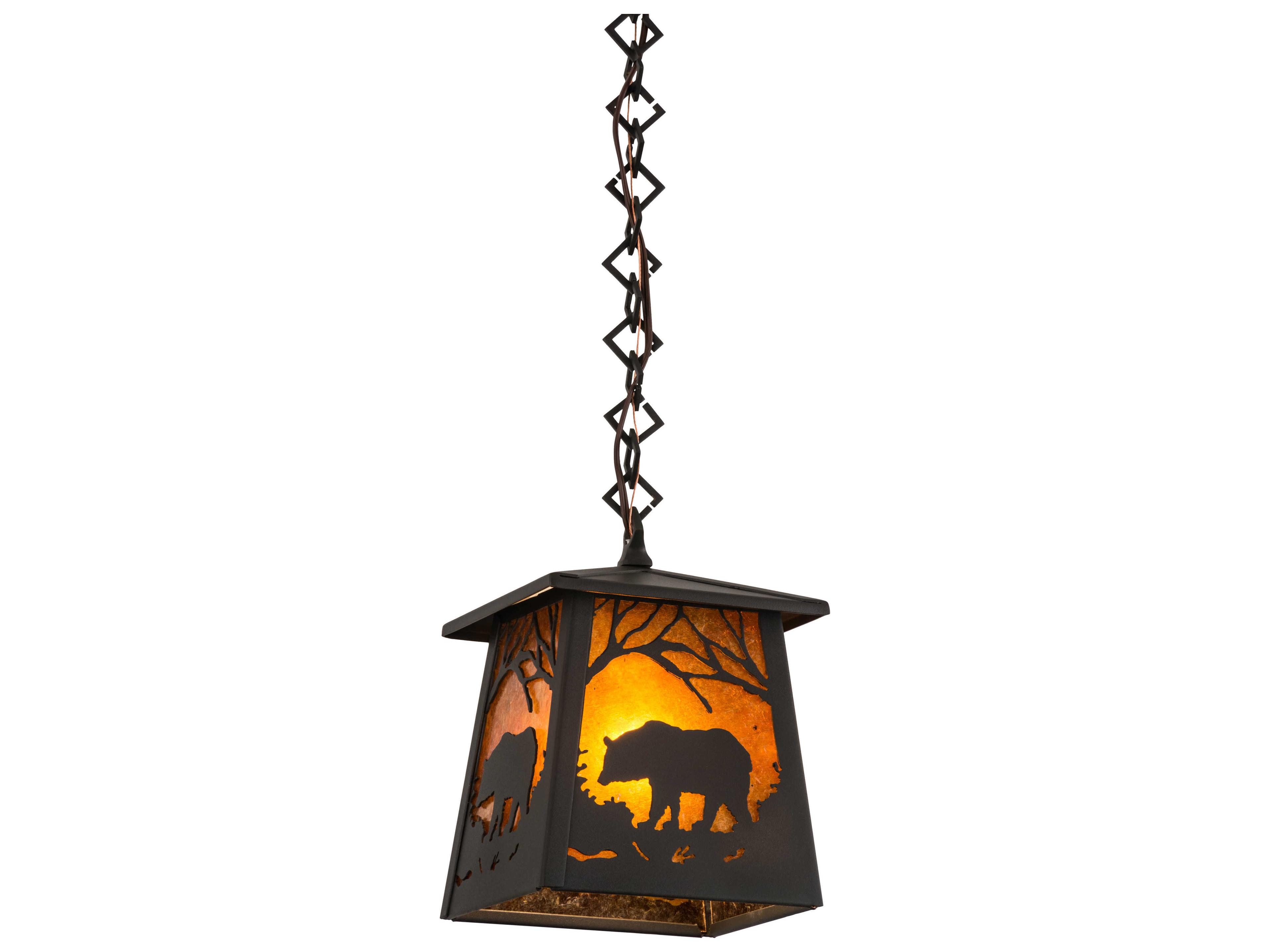 Bear At Dawn 1-Light Black Glass Lantern Mini Pendant